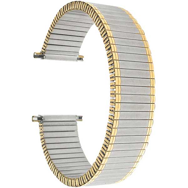 EX180 | 18mm Silver and Gold Tone Expansion Watch Strap, Metal Stretch Band, No Buckle, Straight End 18mm / Silver and Gold Tone | Dial
