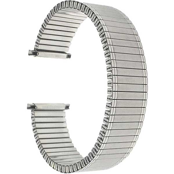 EX180 | 20mm Silver Tone Expansion Watch Strap, Metal Stretch Band, No Buckle, Straight End 20mm / Silver Tone | Dial