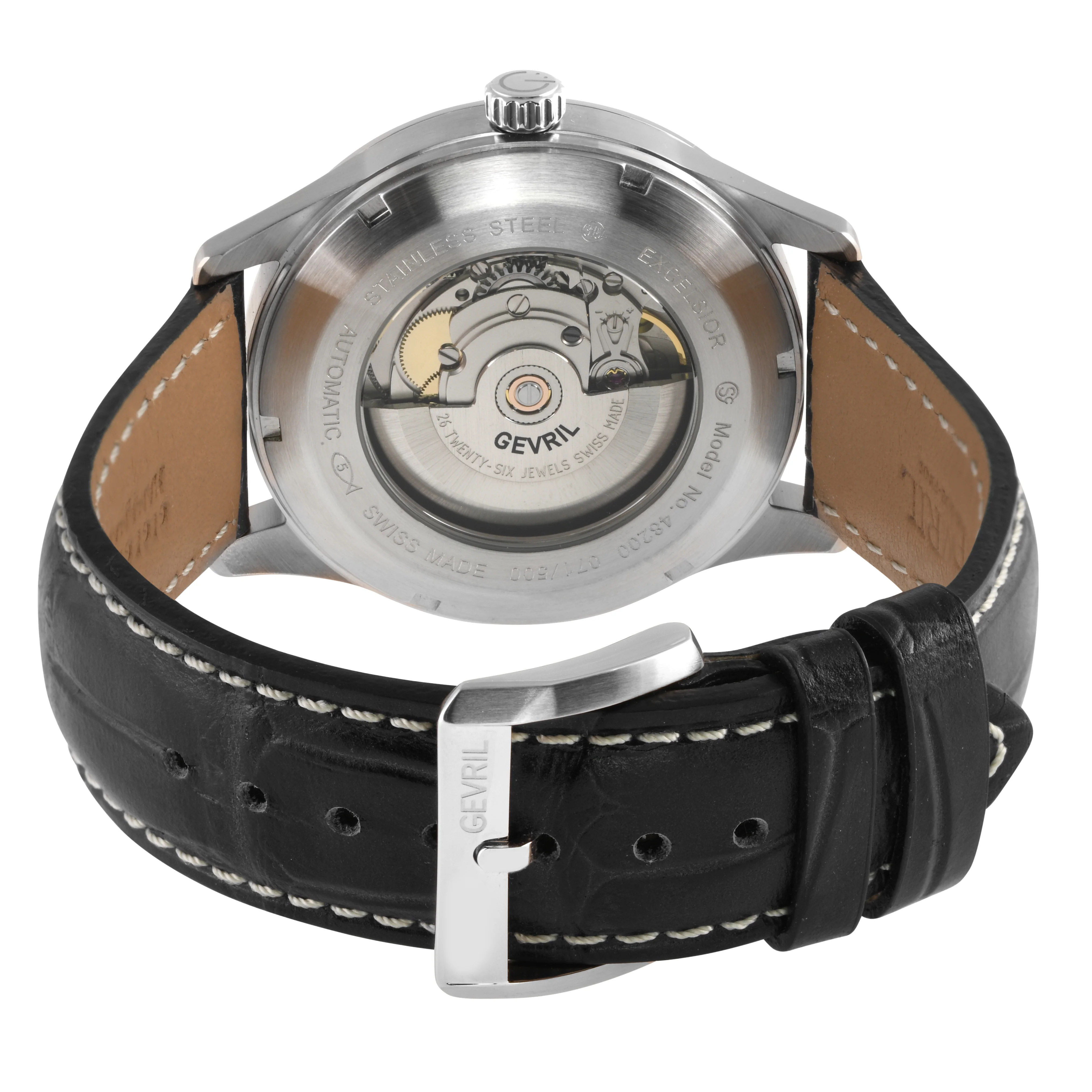 Excelsior Swiss made Automatic Sellita SW240, Day Date Black Dial,  Black Italian Handmade Leather Strap | Black Dial - Image 3