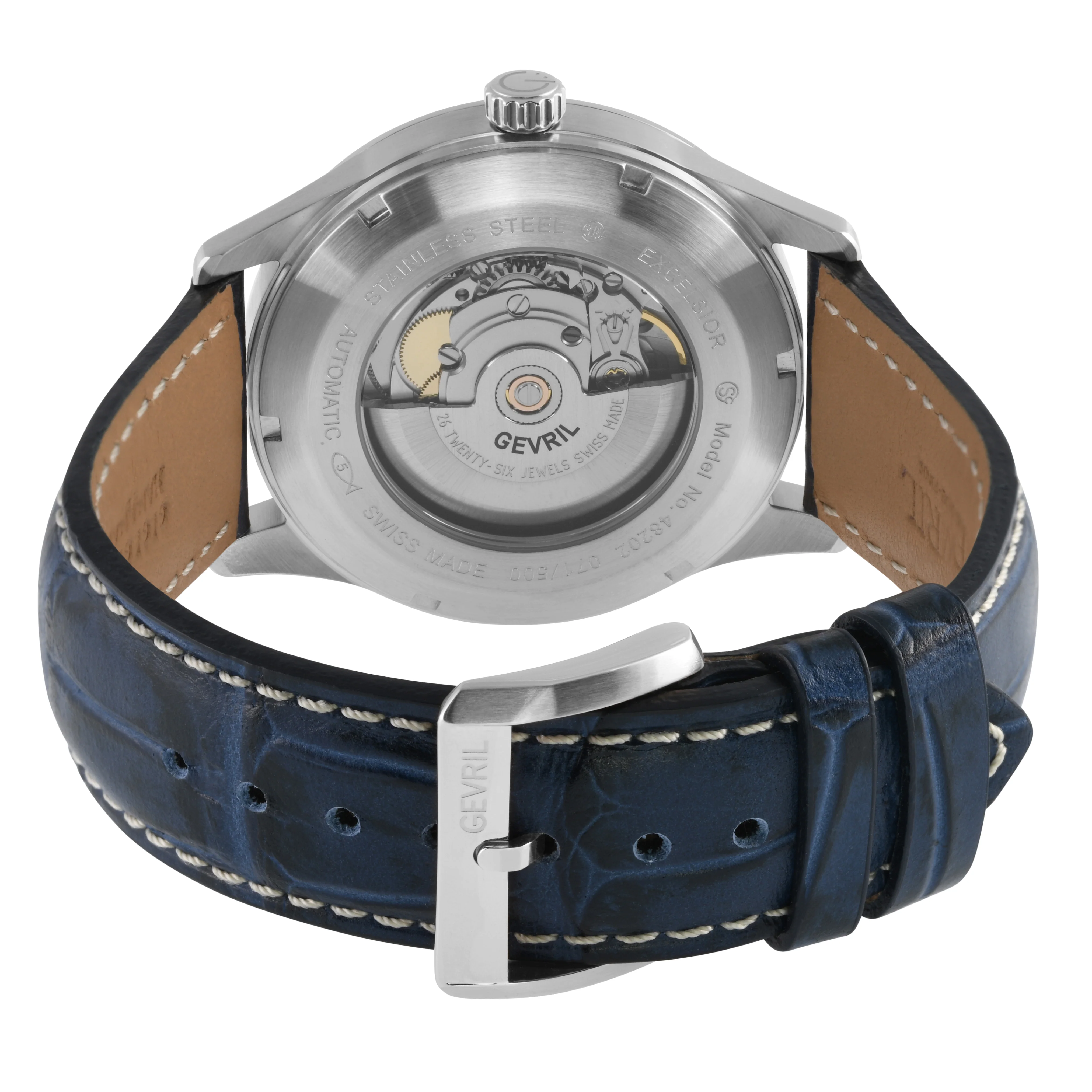 Excelsior Swiss made Automatic Sellita SW240, Day Date Blue Dial,  Blue Italian Handmade Leather Strap | Blue Dial - Image 3