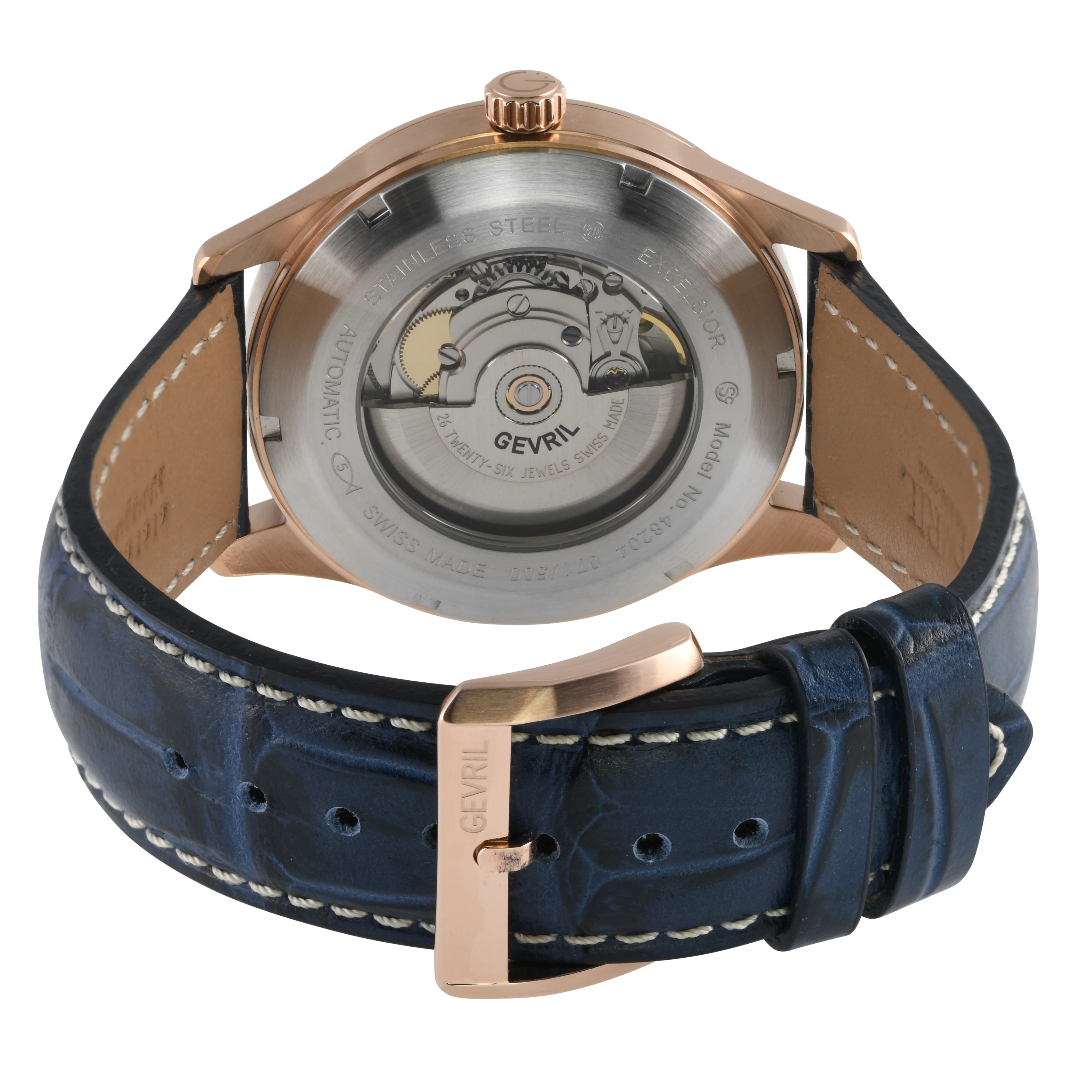 Excelsior Swiss made Automatic Sellita SW240, Day Date Blue Dial, RG Case, Blue Italian Handmade Leather Strap | Blue Dial - Image 3
