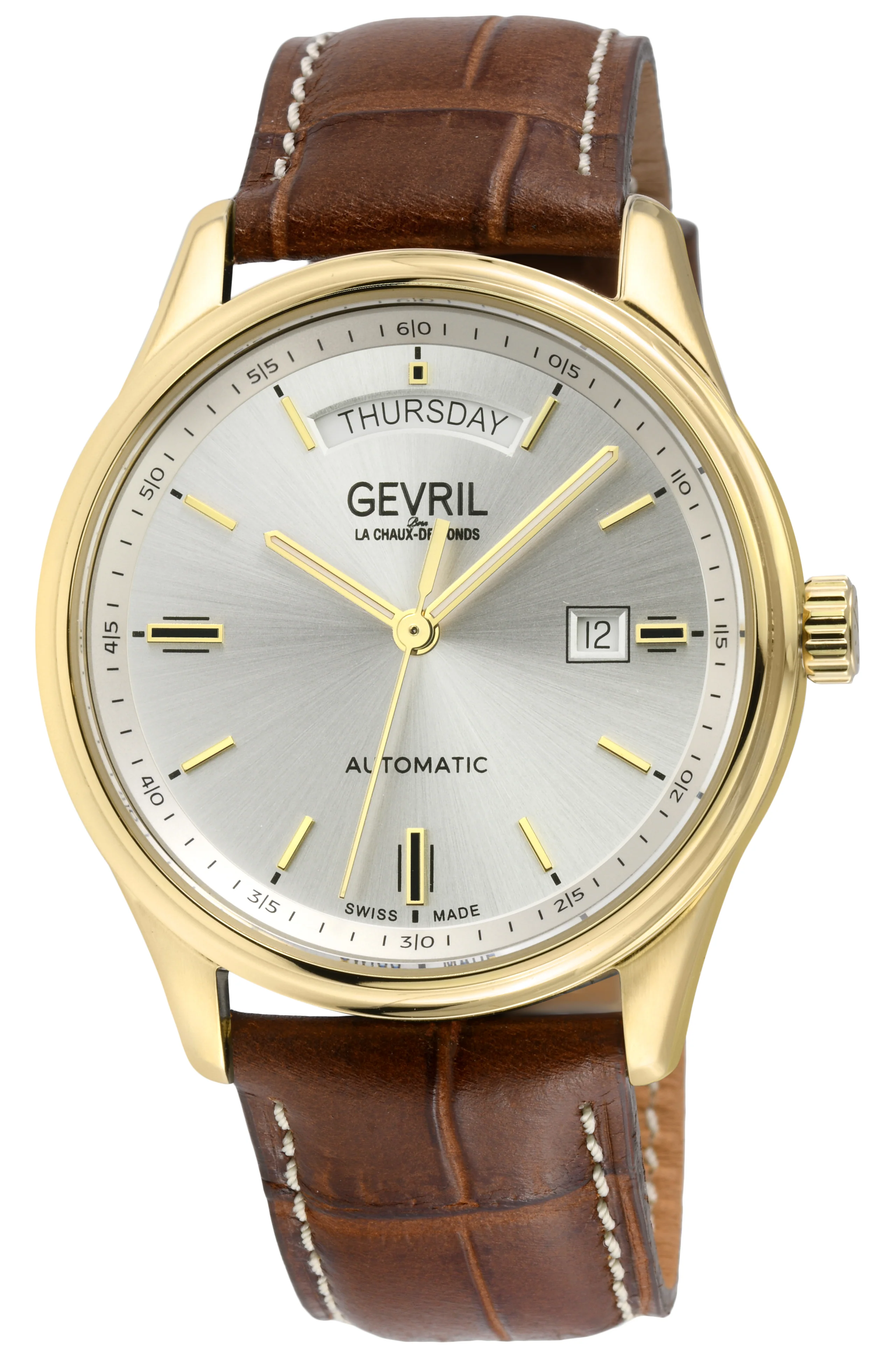 Excelsior Swiss made Automatic Sellita SW240, Day Date White Dial, White Italian Handmade Leather Strap | White Dial