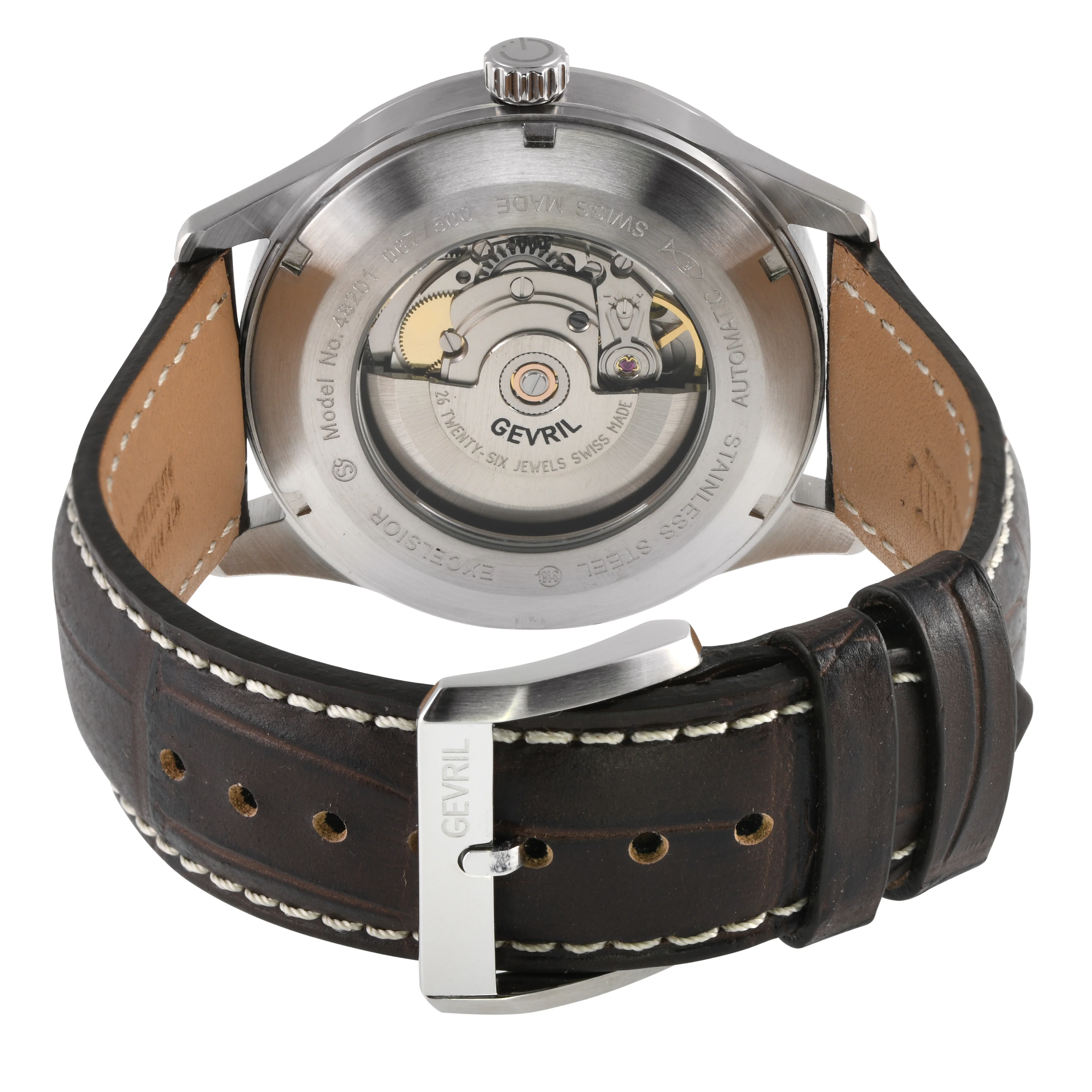 Excelsior Swiss made Automatic Sellita SW240, Silver Dial, Day/Date, Brown Leather strap | Silver Dial - Image 3