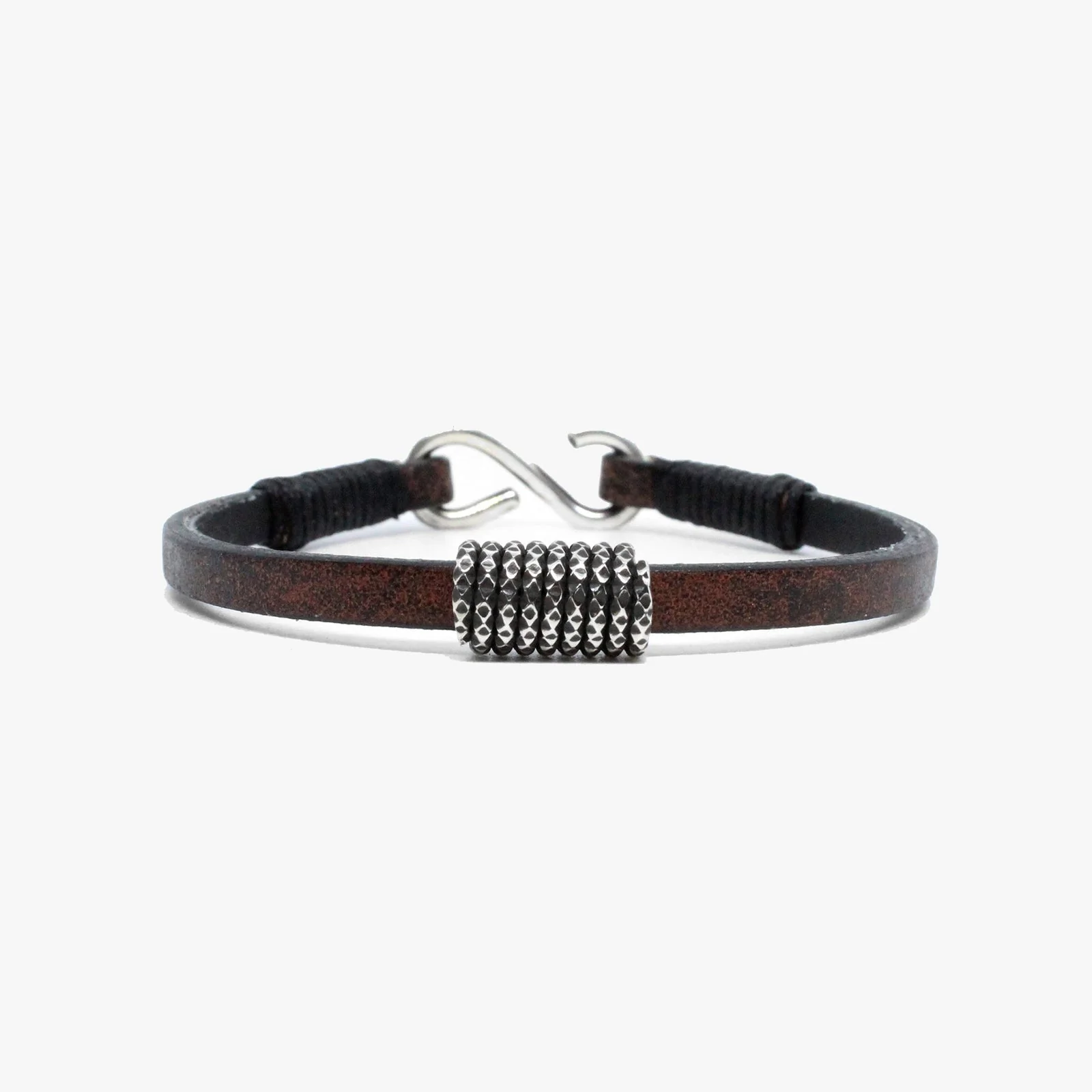 Faceted Sterling Coil, Brown Leather | Dial