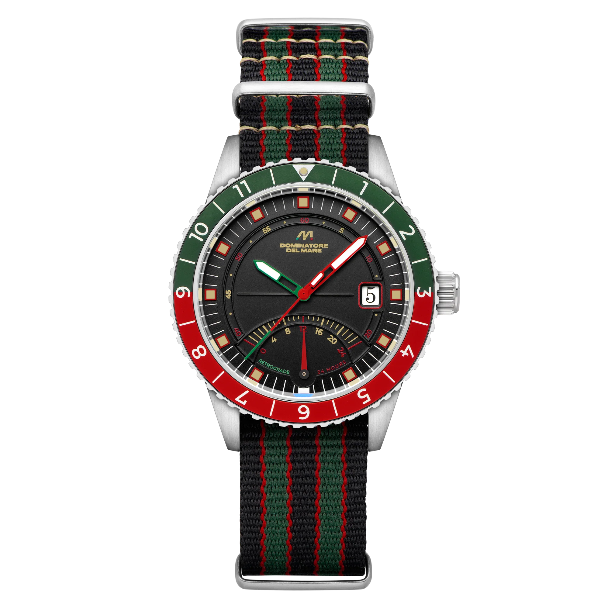 Fano Retrograde Green & Red / Nylon Strap | Black Dial