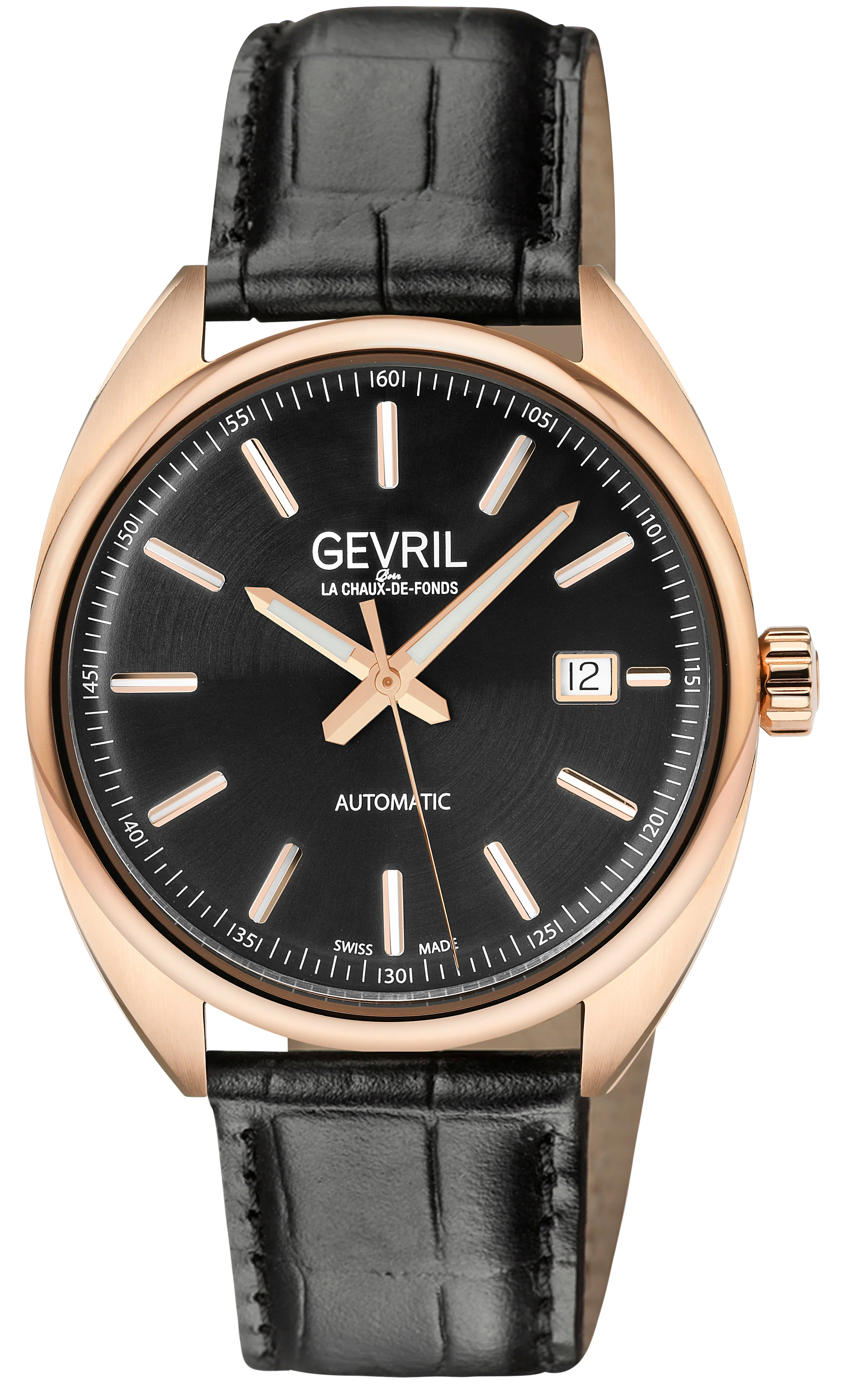 Five Points Gevril Selita SW200 Swiss Made Five Points Watch Italian Black Leather | Black Dial