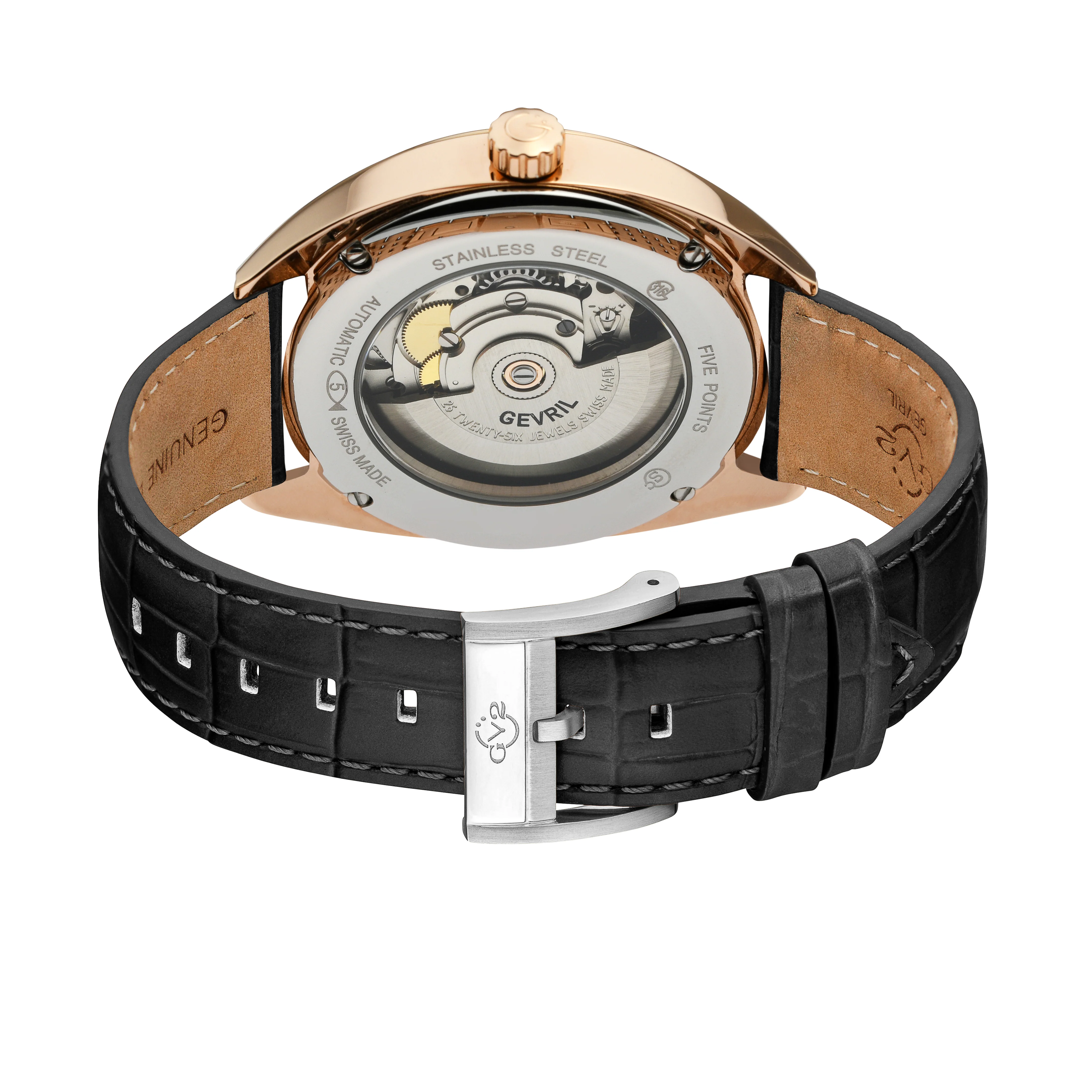 Five Points Gevril Selita SW200 Swiss Made Five Points Watch Italian Black Leather | Black Dial - Image 3