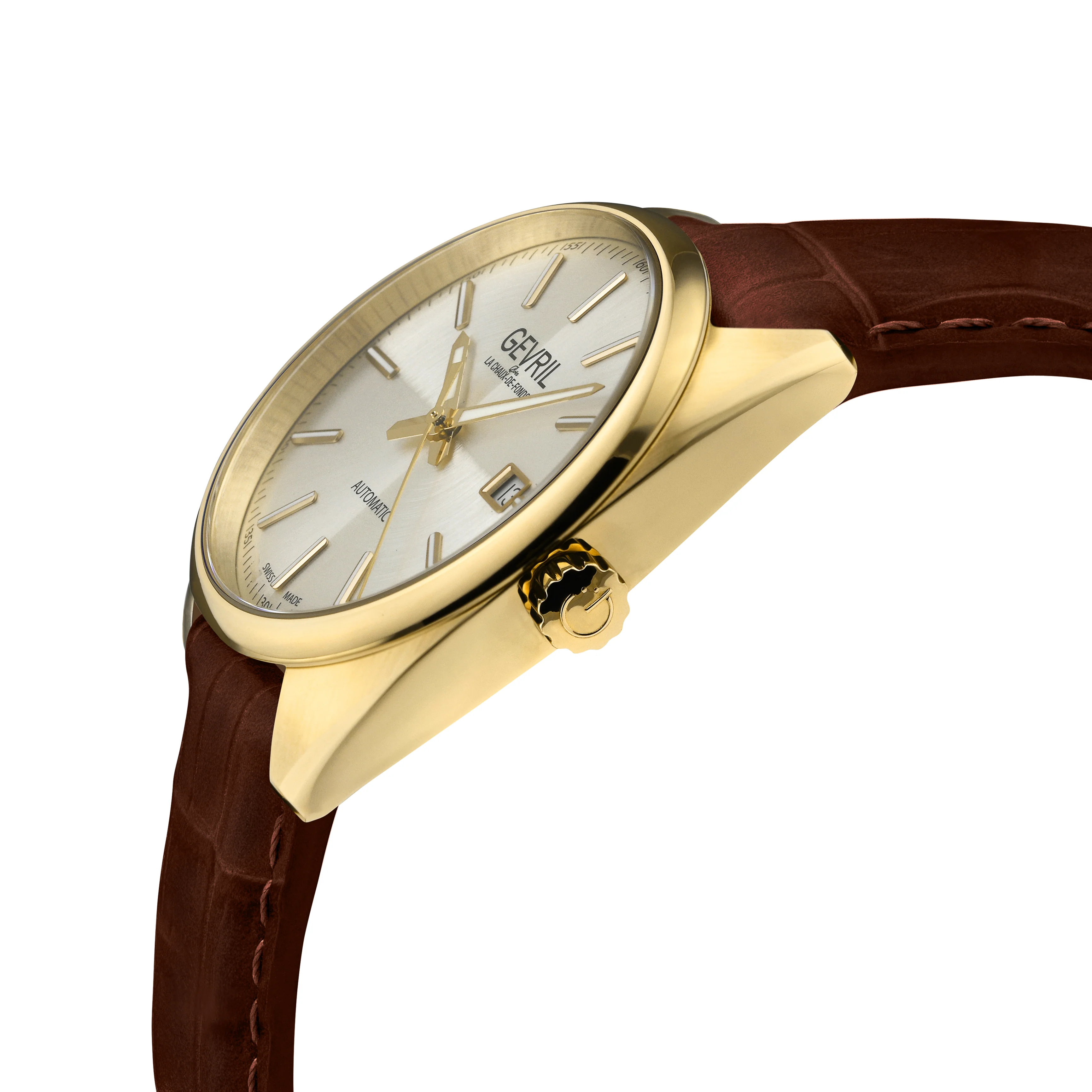 Five Points Swiss Made SW200 Silver dial Brown band YG | Silver Dial - Image 3