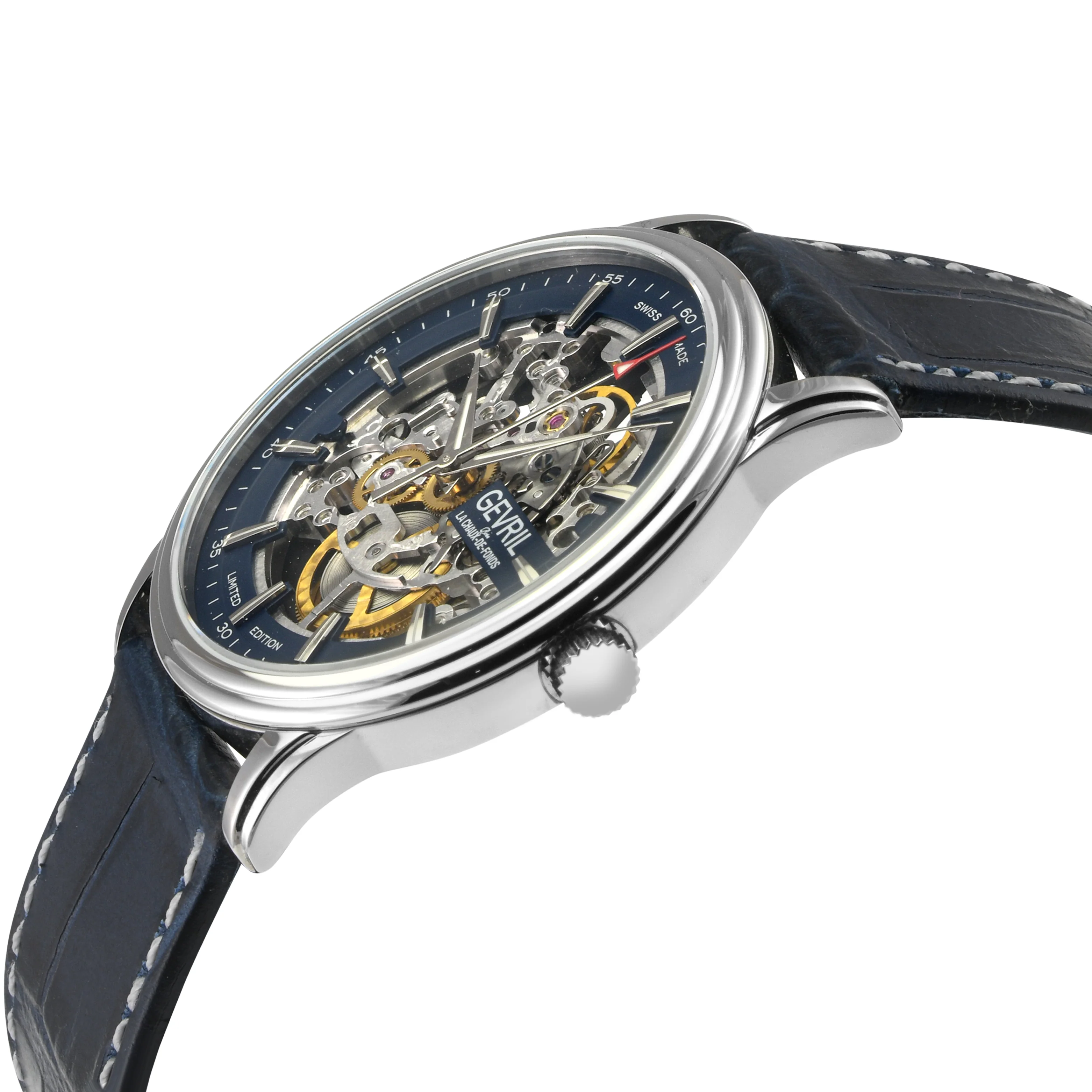 Five Points - Skeleton Slim ETA 2892 movement, Blue Skeletal Dial, Blue Italian Leather Strap | Blue Dial - Image 2