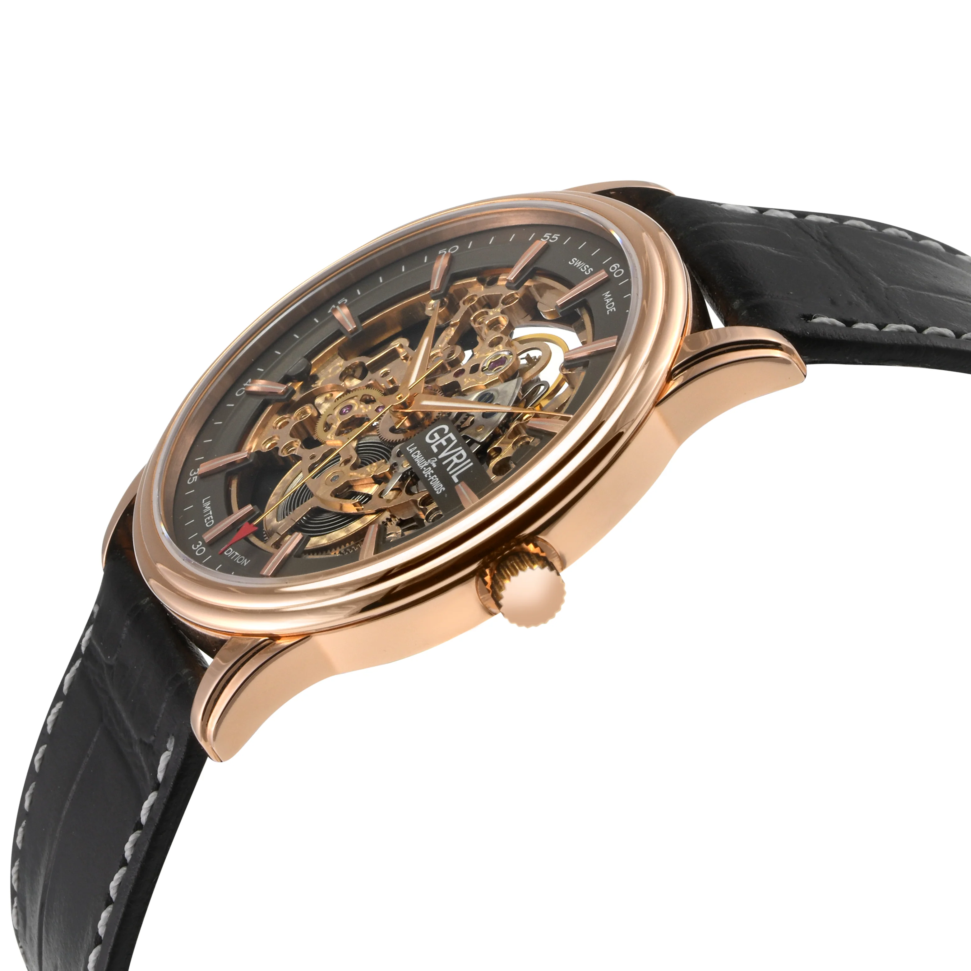 Five Points - Skeleton Slim ETA 2892 movement, Black Skeletal Dial, Black Italian Leather Strap | Black Skeleton Dial - Image 2