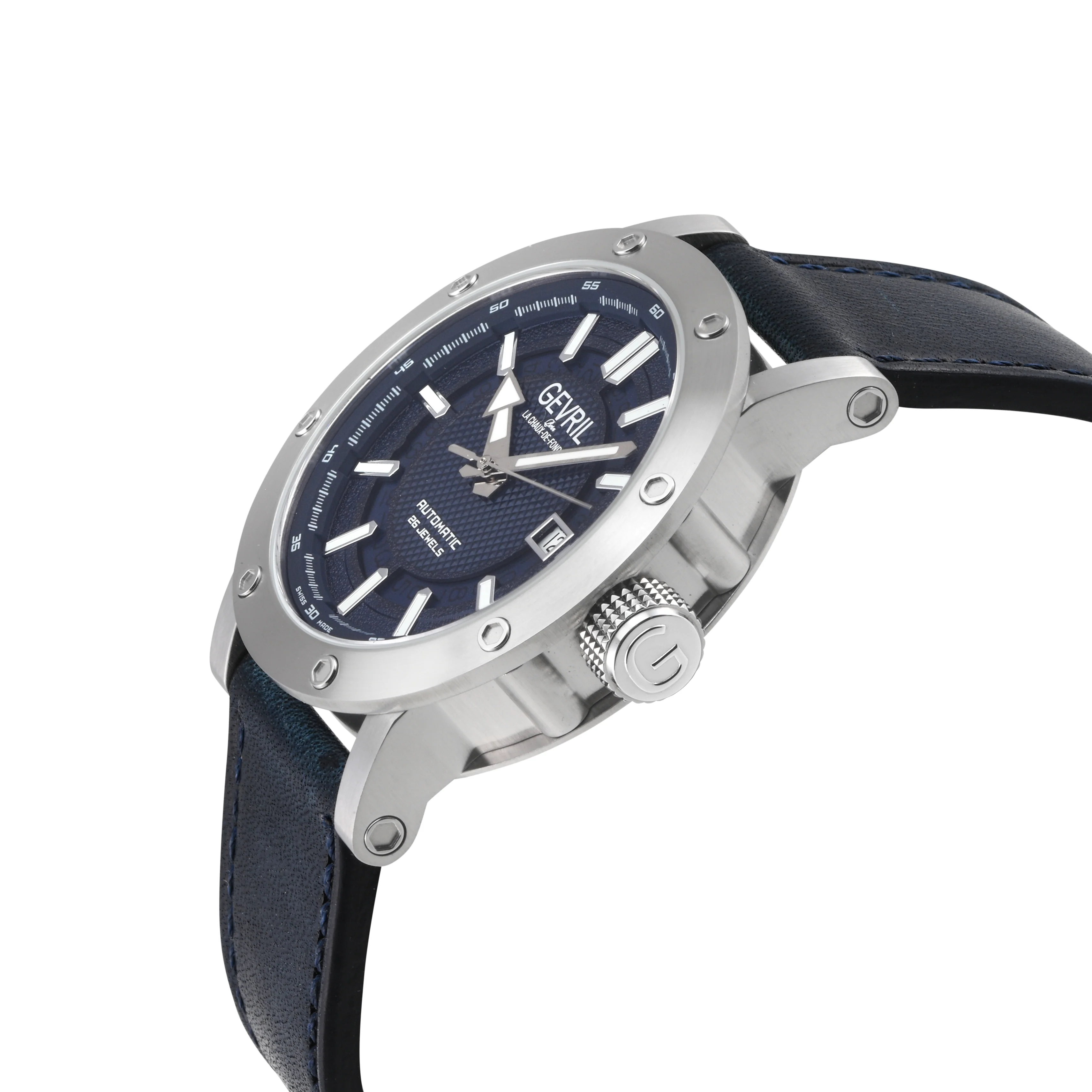Flat Iron Swiss Made Automatic, 42mm Stainless Steel, Blue Dial, Blue Italian Leather Strap | Blue Dial - Image 2