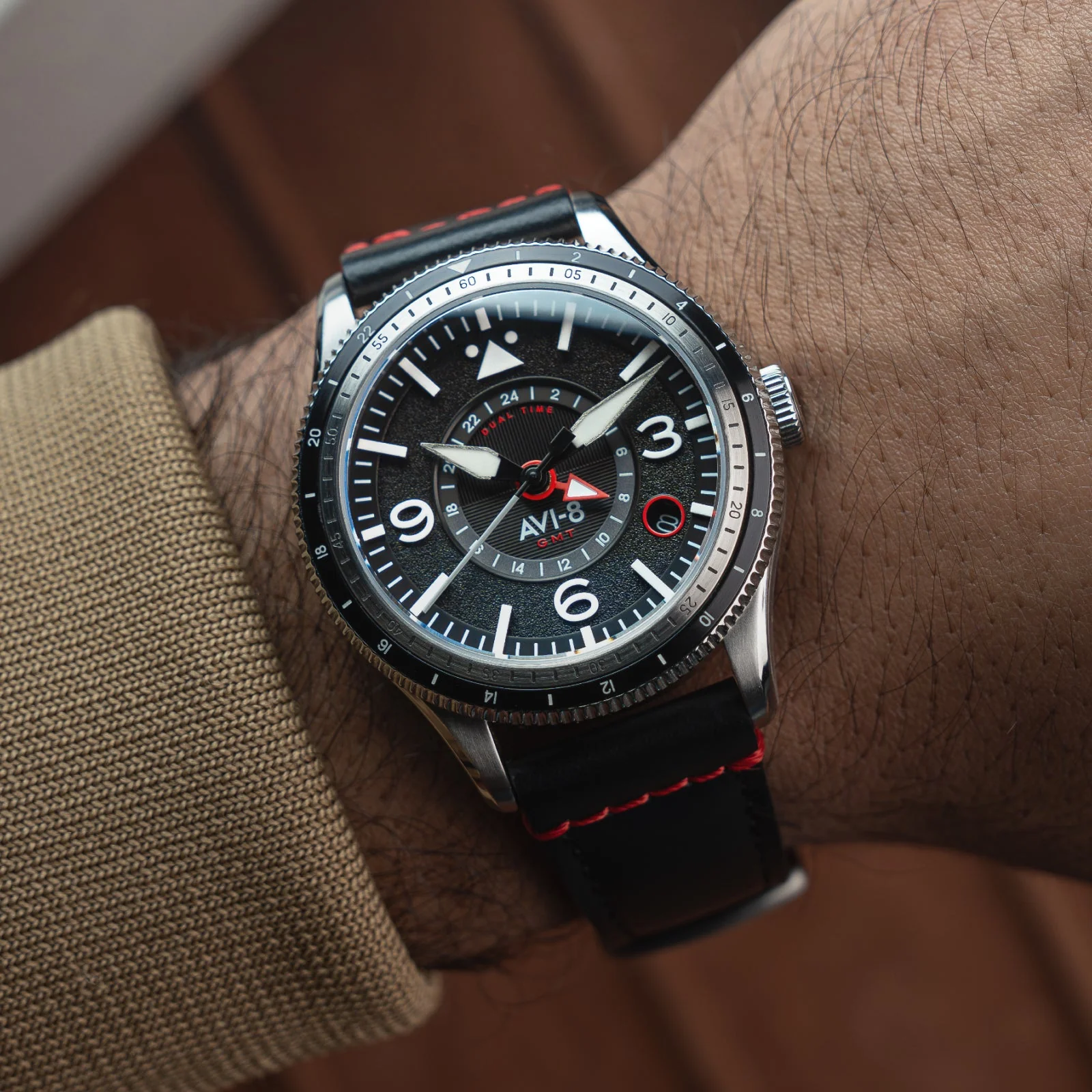 FLYBOY AIRMASTER GMT AUTOMATIC Black / Leather | Black Dial - Image 2