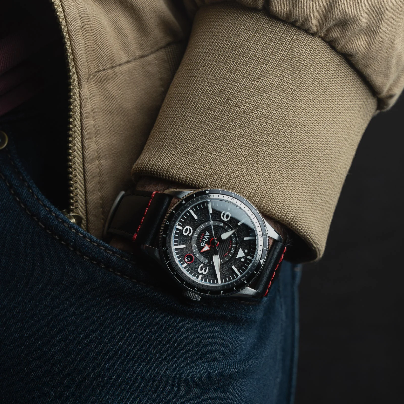 FLYBOY AIRMASTER GMT AUTOMATIC Black / Leather | Black Dial - Image 3