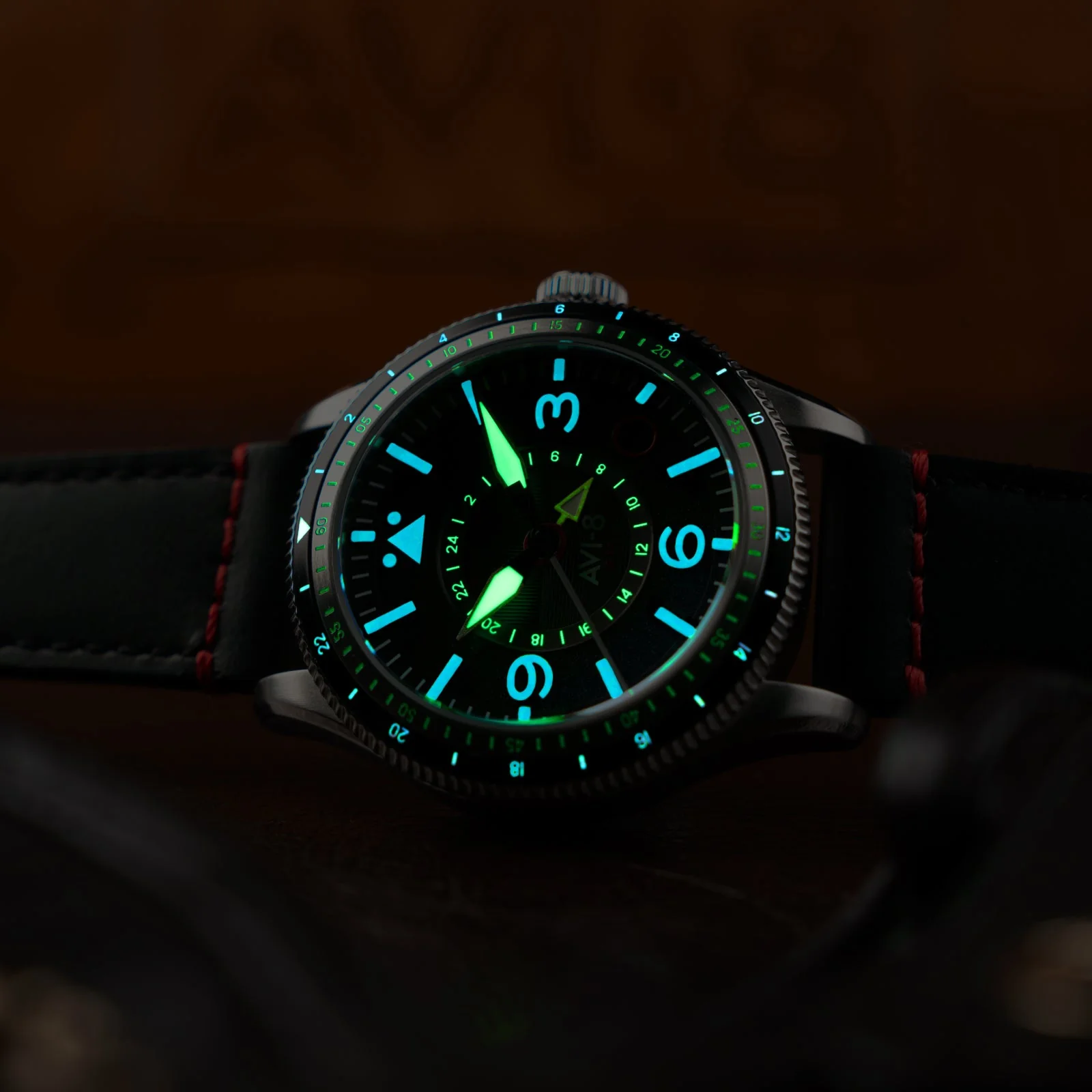 FLYBOY AIRMASTER GMT AUTOMATIC Black / Leather | Black Dial - Image 4