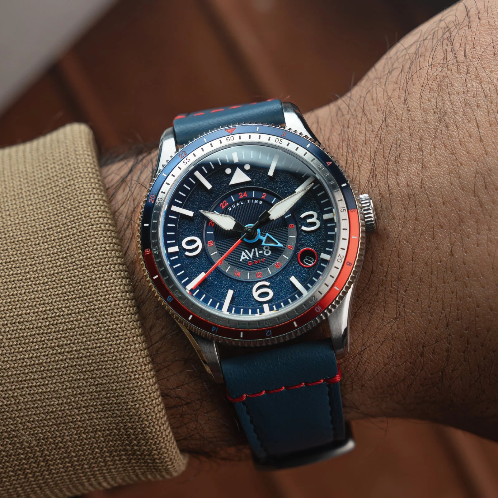 FLYBOY AIRMASTER GMT AUTOMATIC Blue / Leather | Blue Dial - Image 2