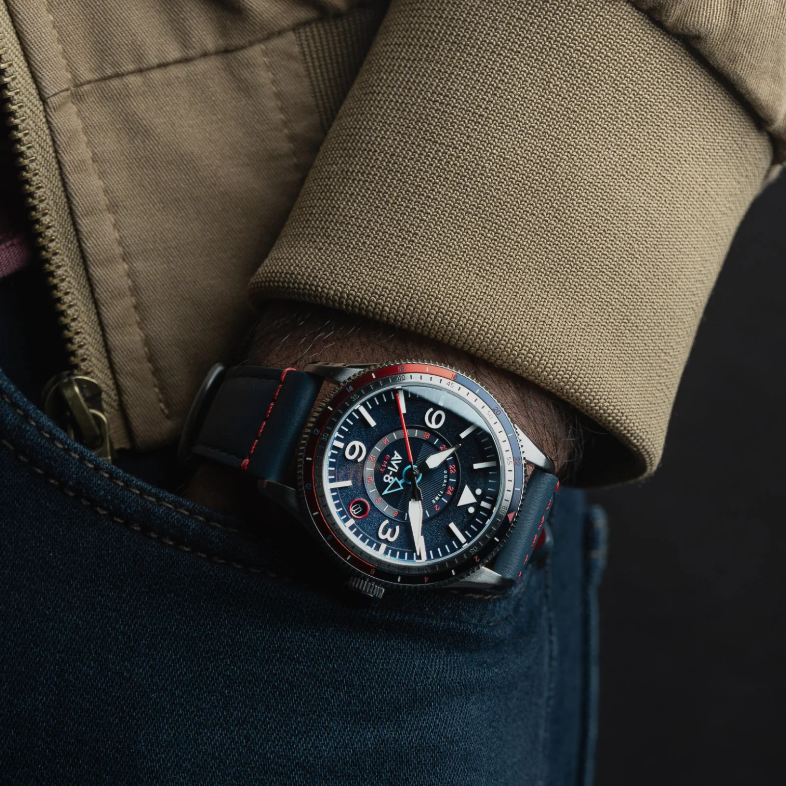 FLYBOY AIRMASTER GMT AUTOMATIC Blue / Leather | Blue Dial - Image 3