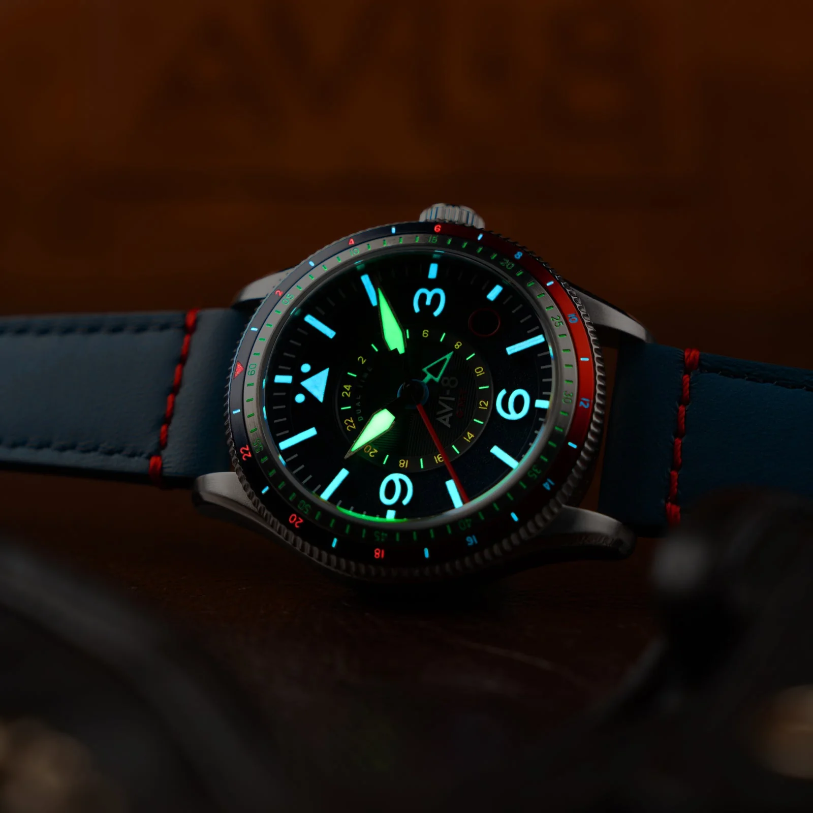 FLYBOY AIRMASTER GMT AUTOMATIC Blue / Leather | Blue Dial - Image 4