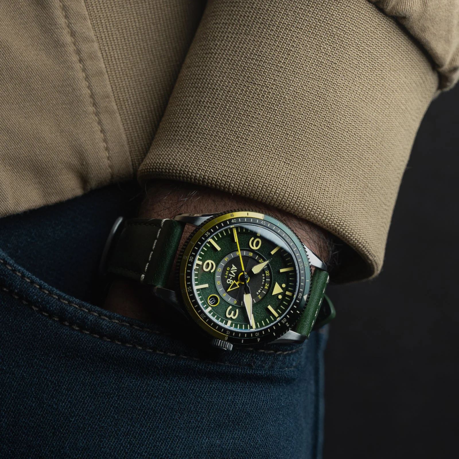 FLYBOY AIRMASTER GMT AUTOMATIC Green / Leather | Green Dial - Image 3