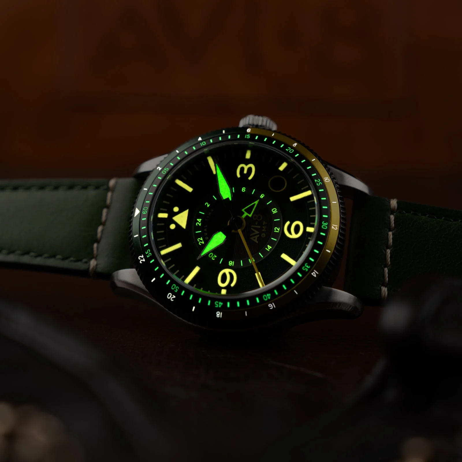 FLYBOY AIRMASTER GMT AUTOMATIC Green / Leather | Green Dial - Image 4