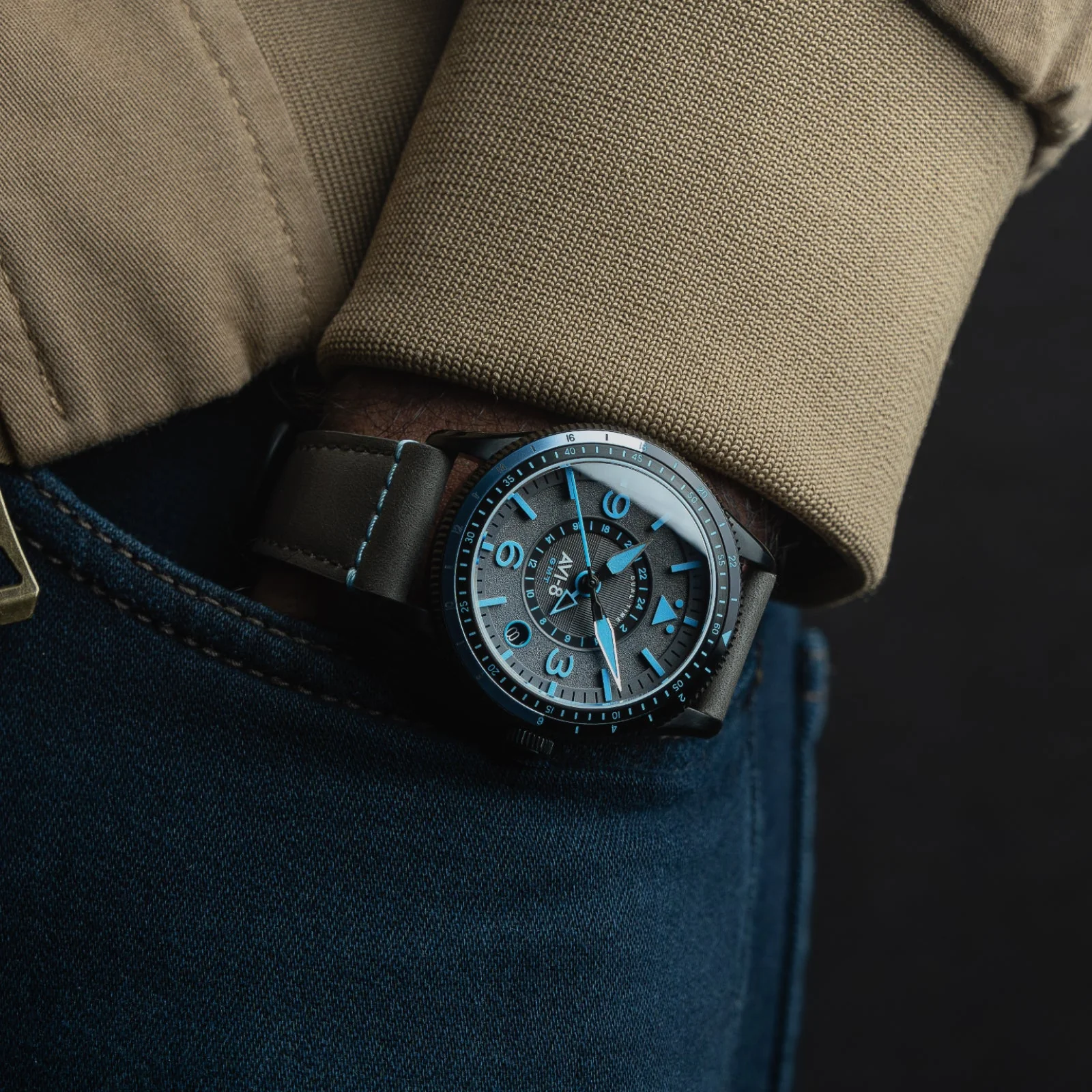 FLYBOY AIRMASTER GMT AUTOMATIC Grey / Leather | Grey Dial - Image 3