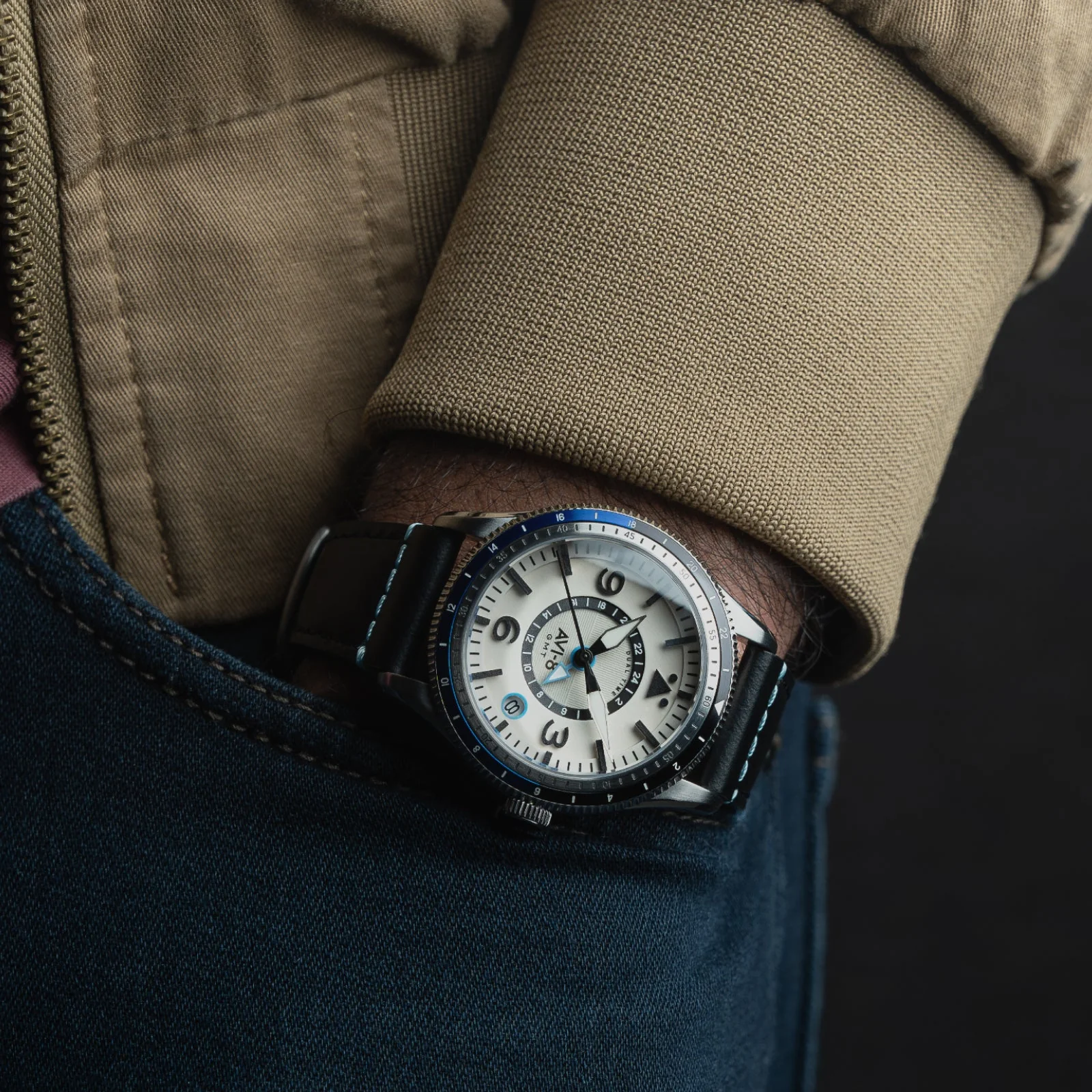 FLYBOY AIRMASTER GMT AUTOMATIC White / Leather | White Dial - Image 3