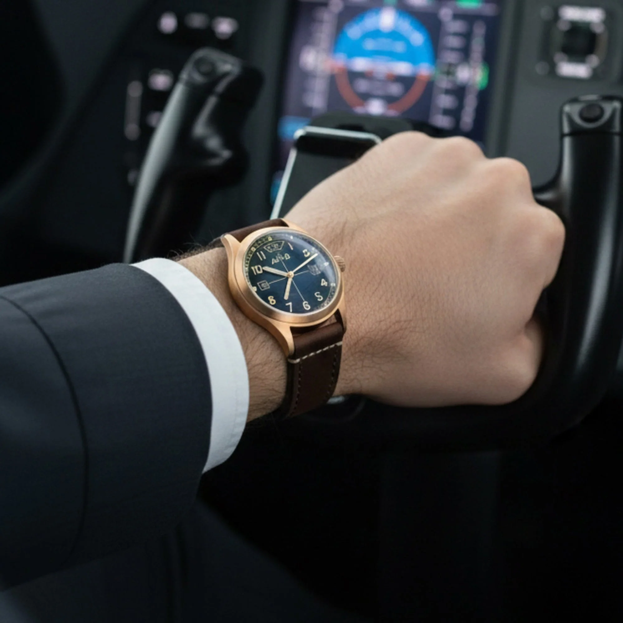 Flyboy Eagle Squadron Automatic Bronze 85th Limited Edition Black / Genuine Leather Strap | Green Dial - Image 2