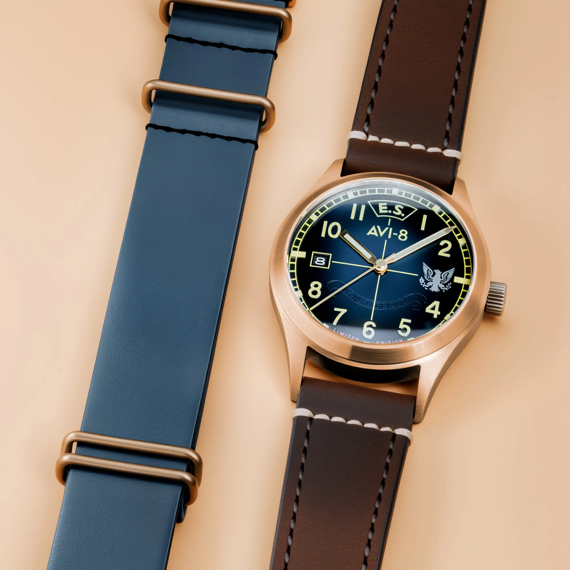 Flyboy Eagle Squadron Automatic Bronze 85th Limited Edition Black / Genuine Leather Strap | Green Dial - Image 3