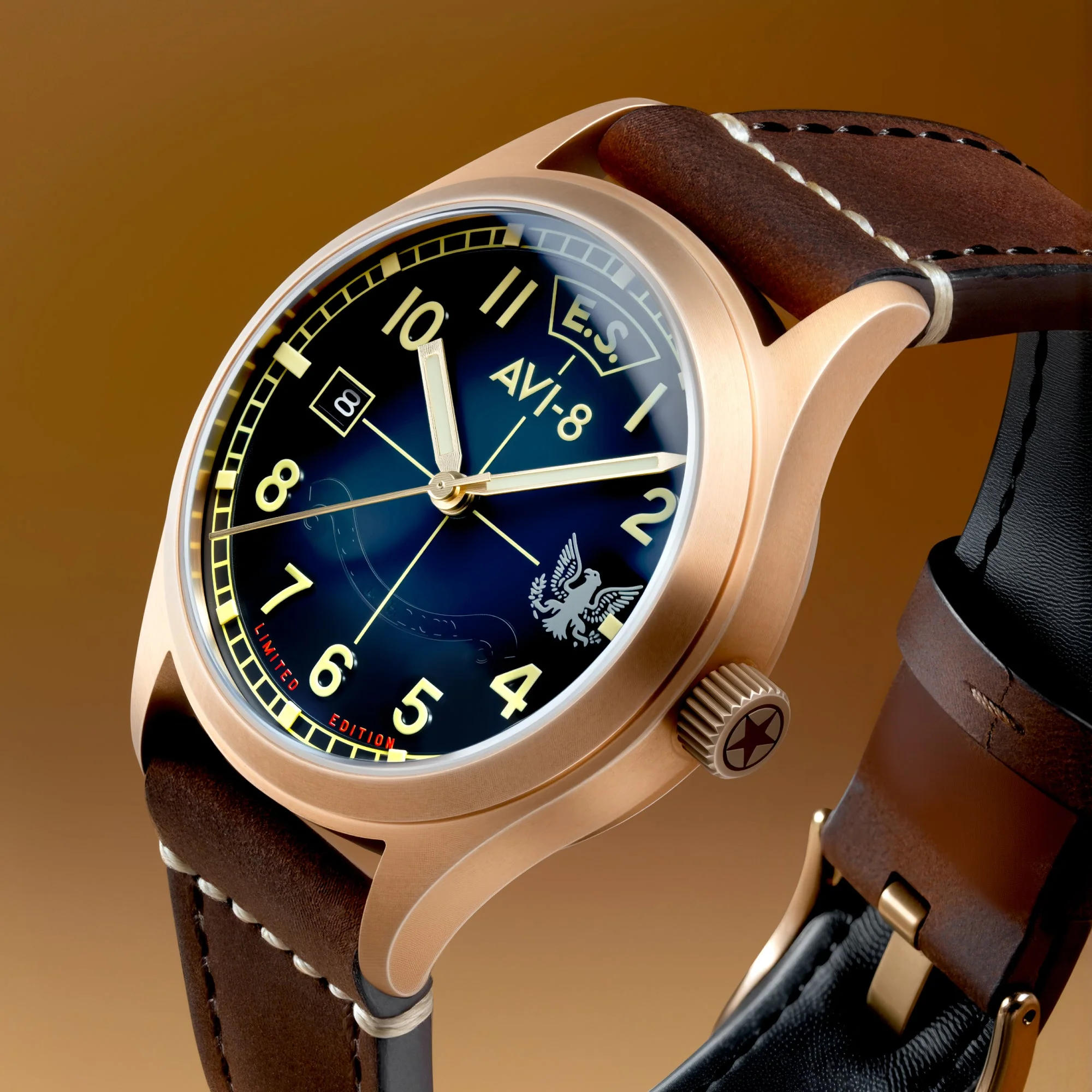 Flyboy Eagle Squadron Automatic Bronze 85th Limited Edition Black / Genuine Leather Strap | Green Dial - Image 4