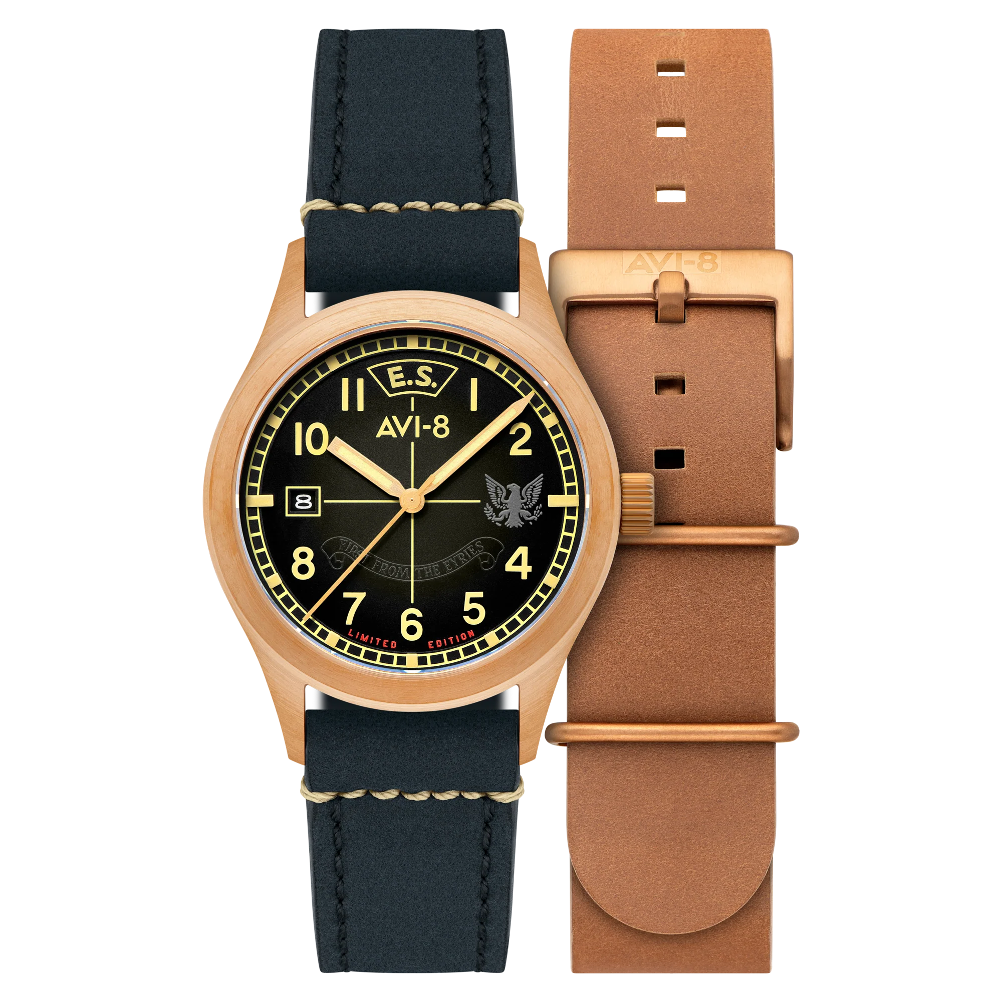 Flyboy Eagle Squadron Automatic Bronze 85th Limited Edition Blue / Genuine Leather Strap | Black Dial