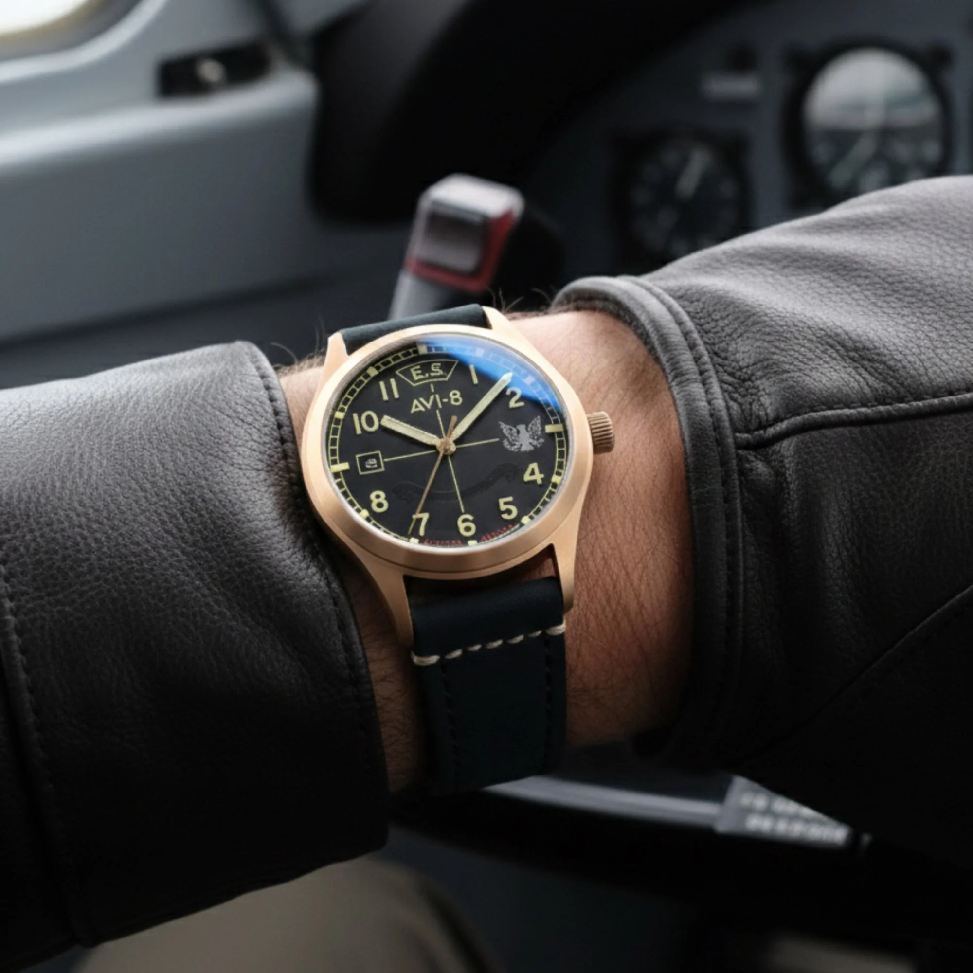 Flyboy Eagle Squadron Automatic Bronze 85th Limited Edition Blue / Genuine Leather Strap | Black Dial - Image 2