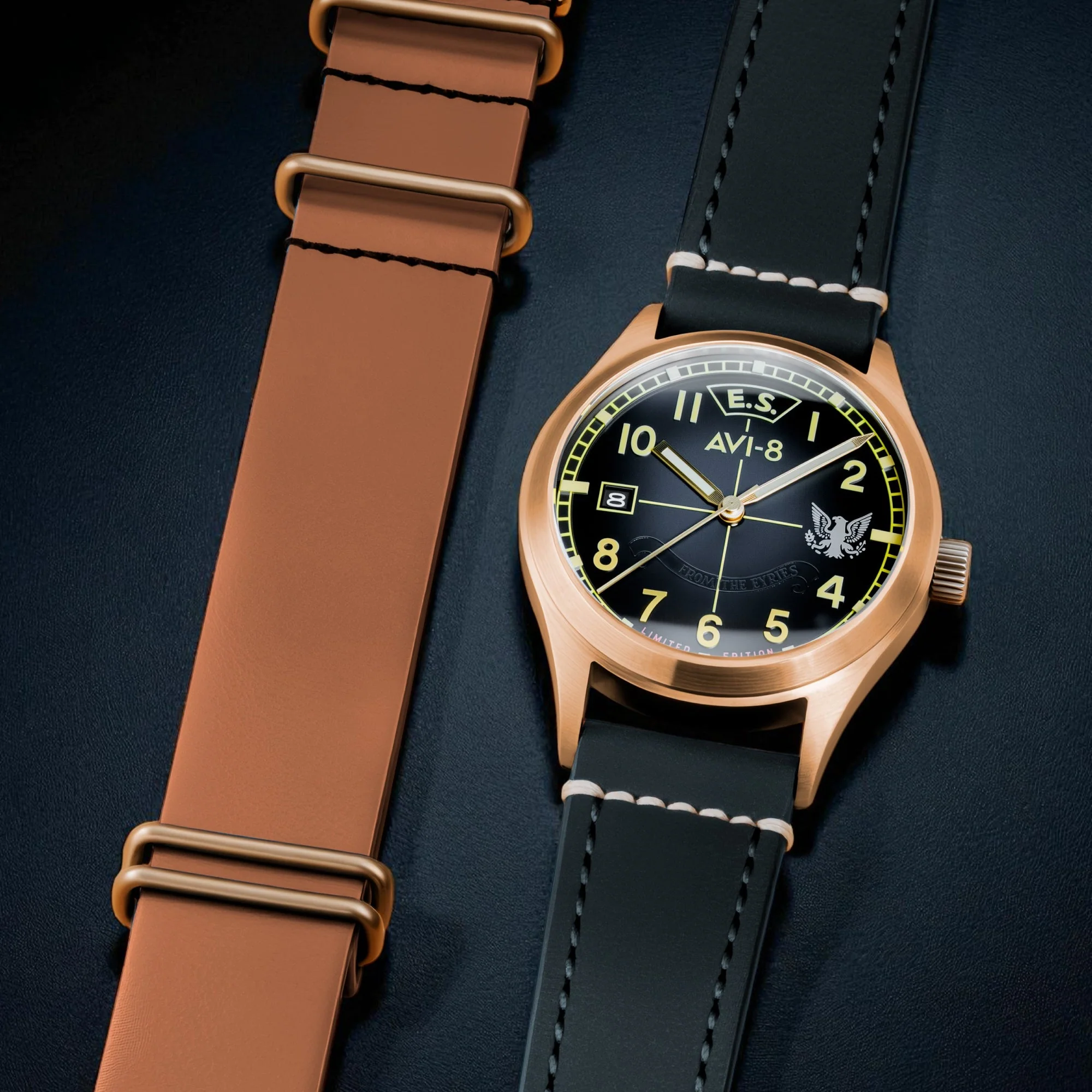 Flyboy Eagle Squadron Automatic Bronze 85th Limited Edition Blue / Genuine Leather Strap | Black Dial - Image 3