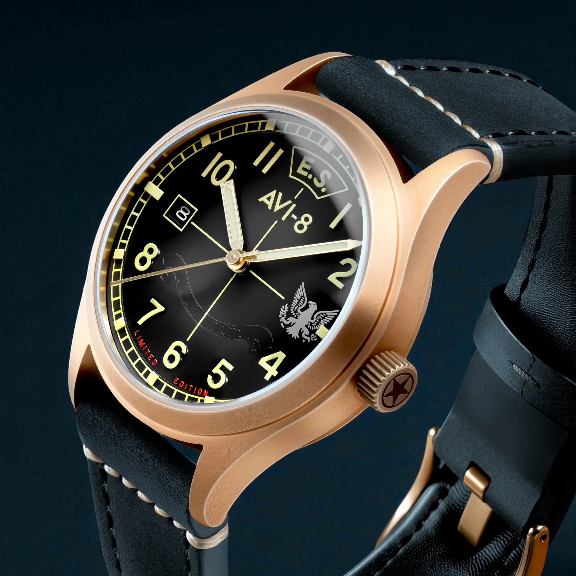 Flyboy Eagle Squadron Automatic Bronze 85th Limited Edition Blue / Genuine Leather Strap | Black Dial - Image 4