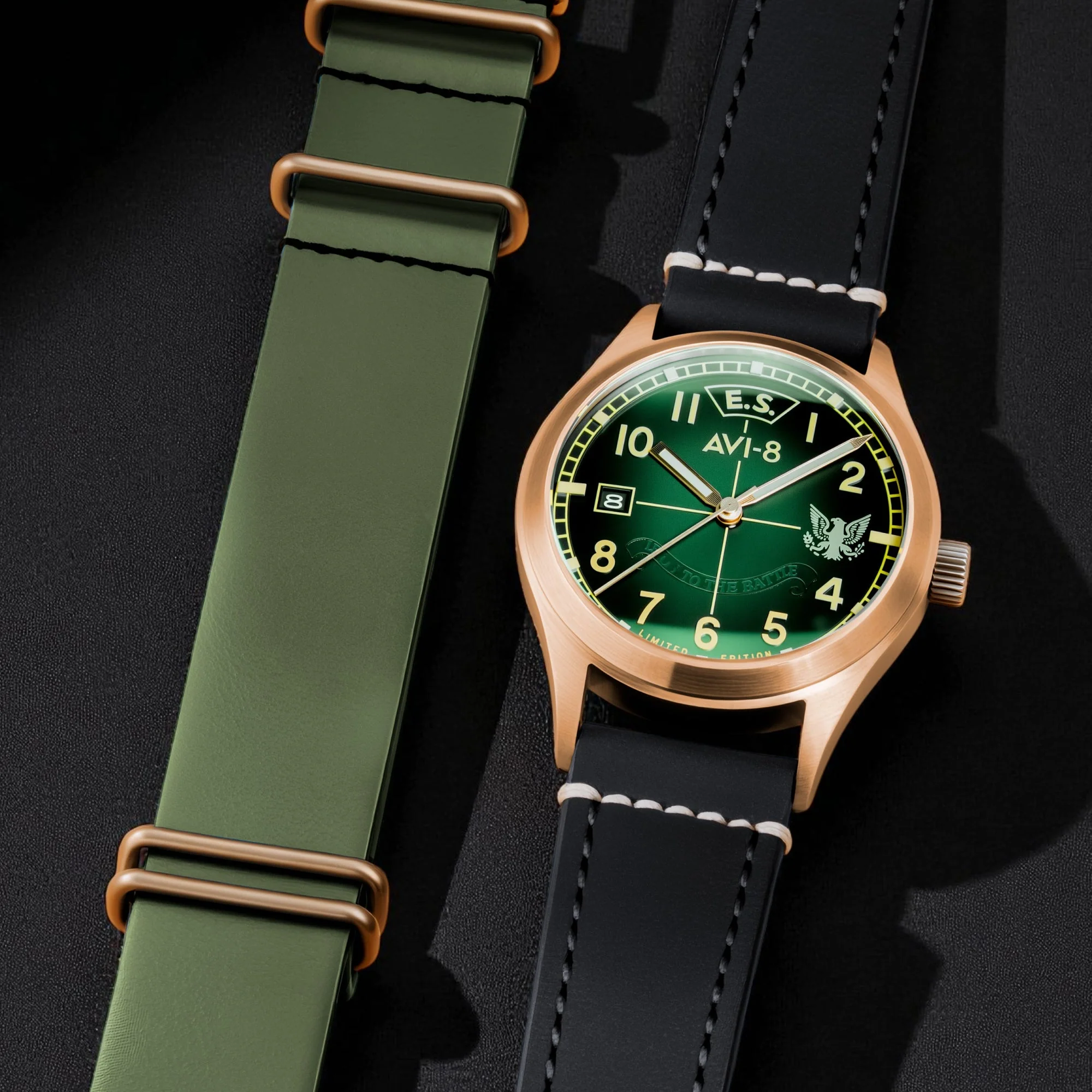 Flyboy Eagle Squadron Automatic Bronze 85th Limited Edition Brown / Genuine Leather Strap | Blue Dial - Image 3