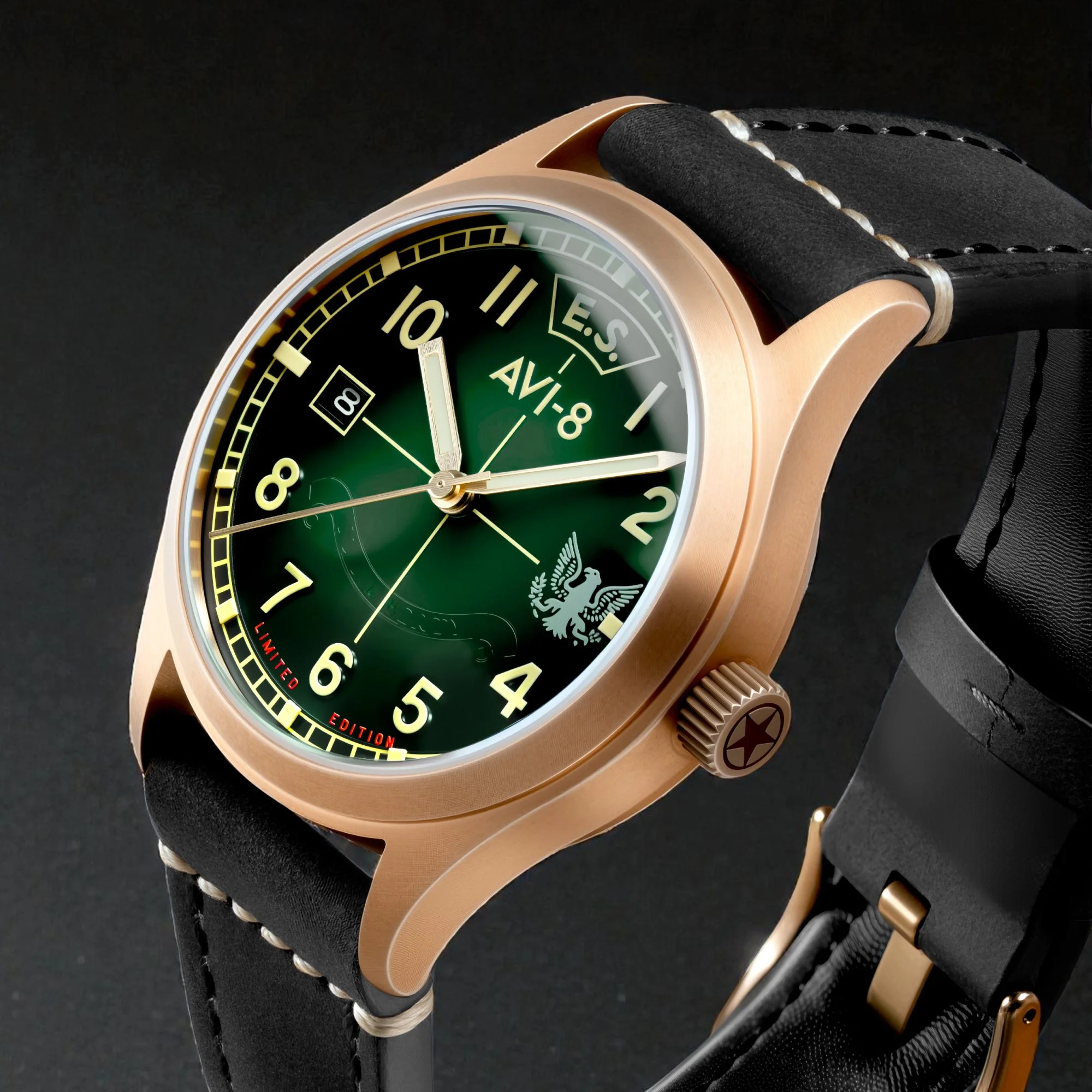 Flyboy Eagle Squadron Automatic Bronze 85th Limited Edition Brown / Genuine Leather Strap | Blue Dial - Image 4