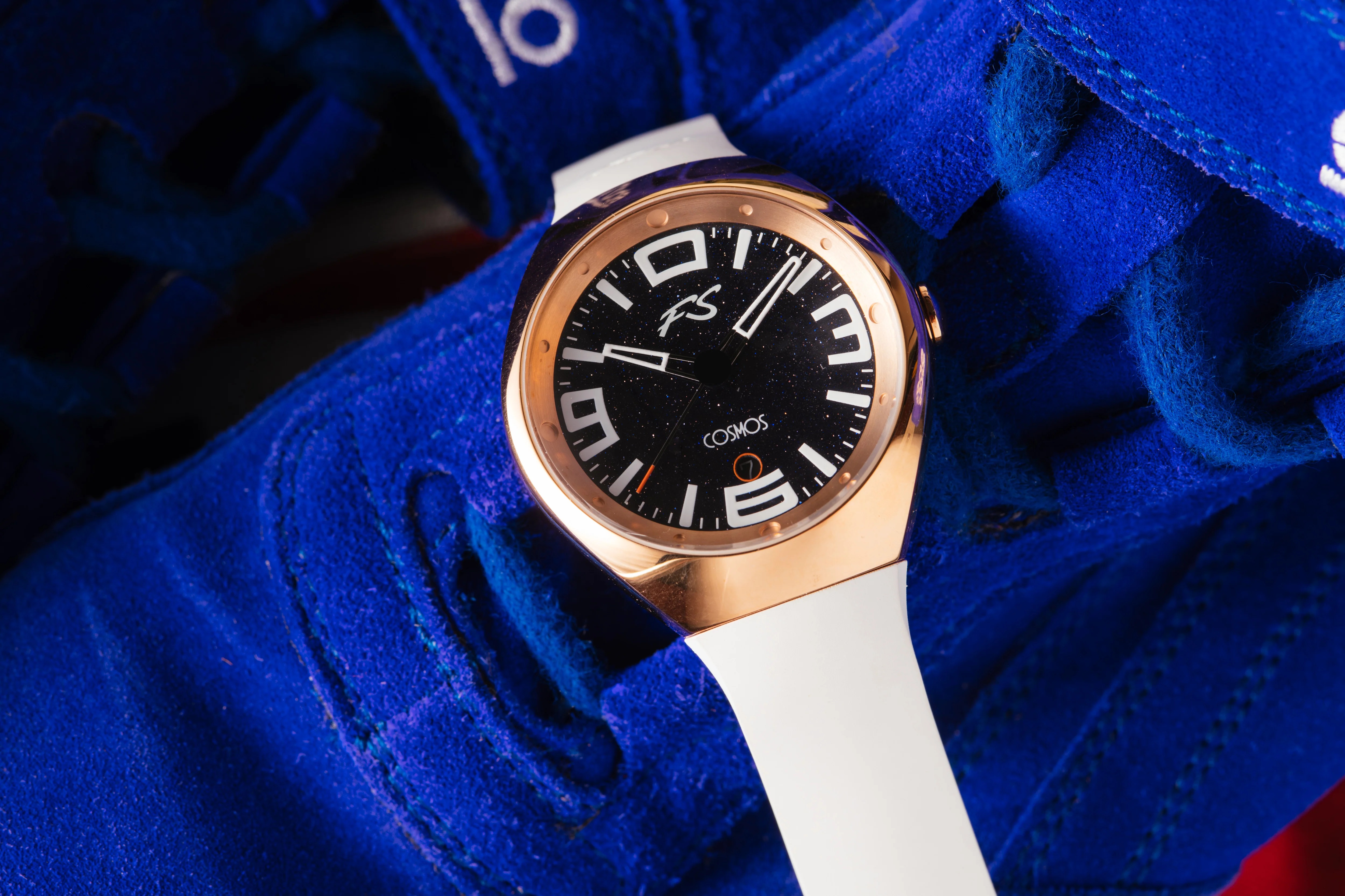 Frank Stephenson's Cosmos Series IP Rose Gold Steel Case, Blue Dial, White Strap | Blue Dial - Image 5