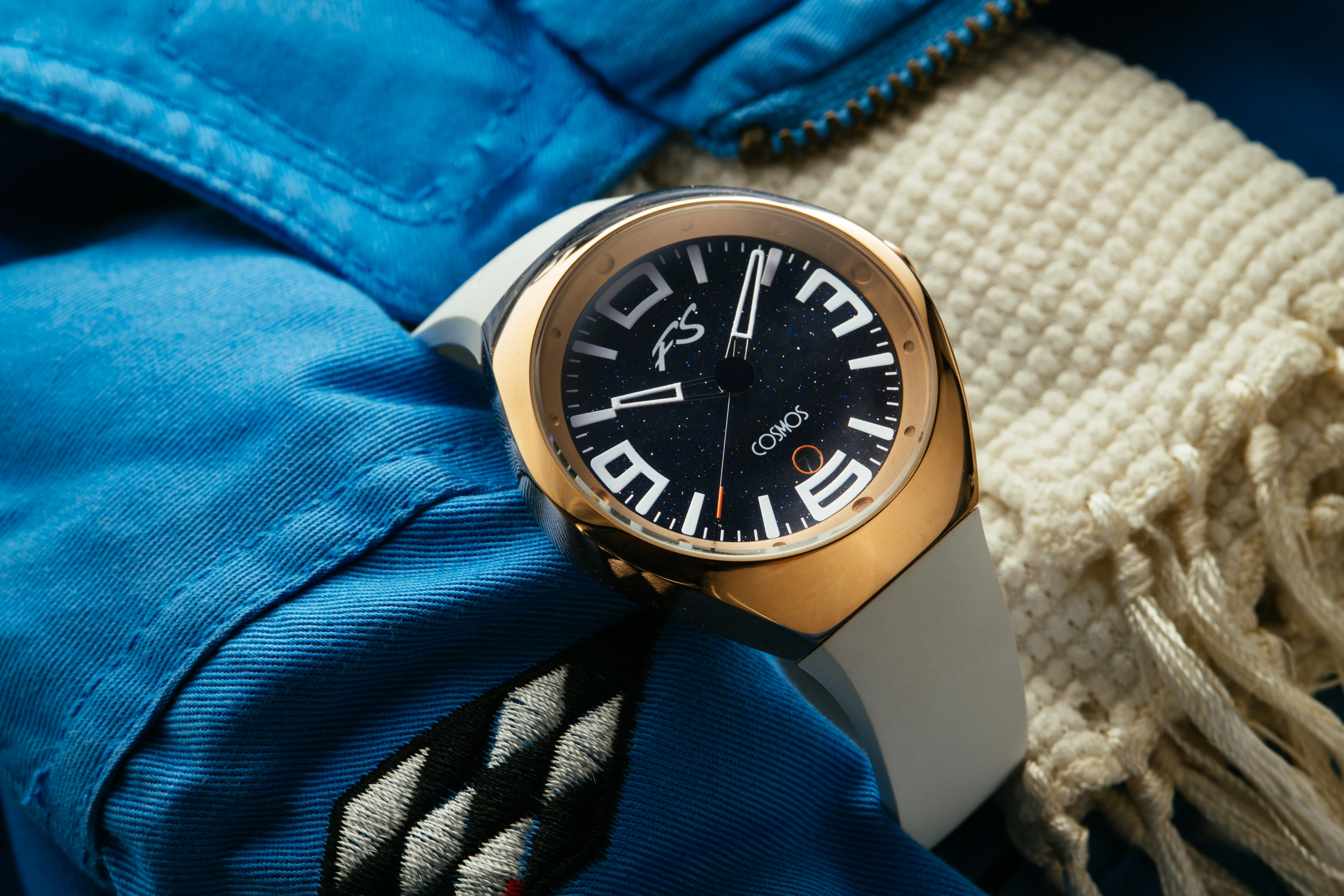 Frank Stephenson's Cosmos Series IP Rose Gold Steel Case, Blue Dial, White Strap | Blue Dial - Image 6