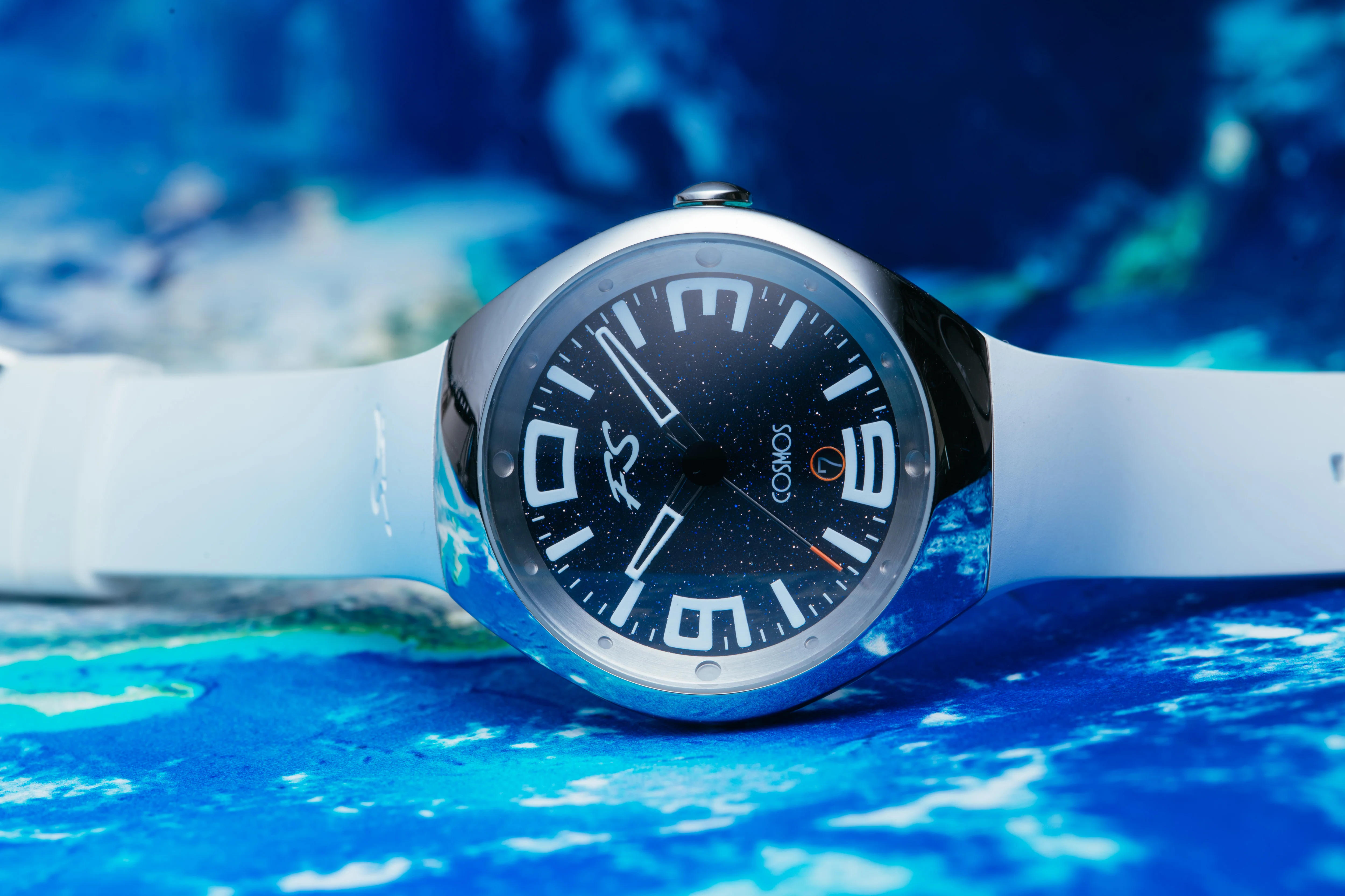 Frank Stephenson's Cosmos Series Steel Case, Blue Dial, White Strap | Blue Dial - Image 7