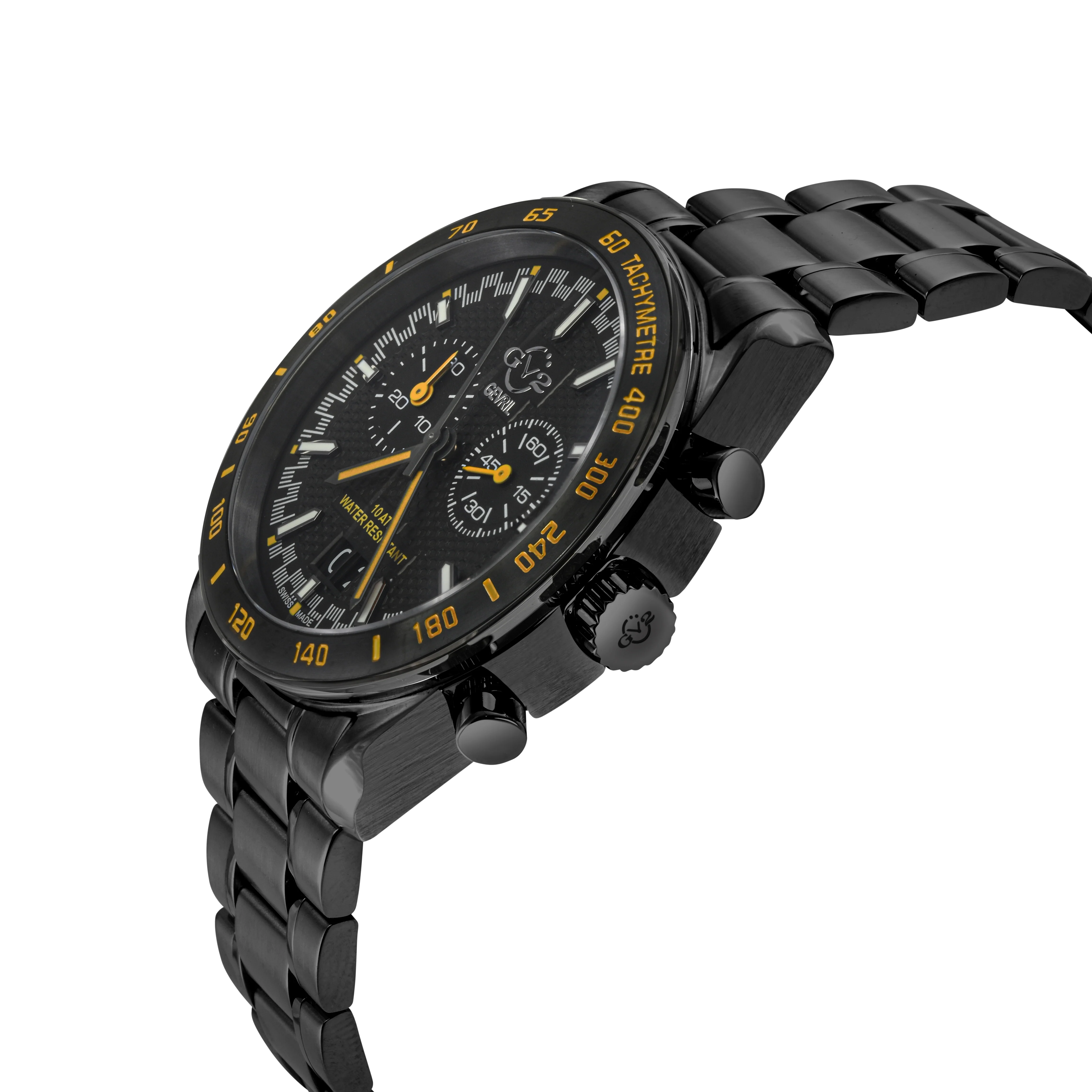 Freccia-Chronograph GV2 Swiss Quartz, SS/IPBLK Case, Black Bezel, Black Dial, IPBLK Stainless Steel Bracelet Black Dial - Image 2