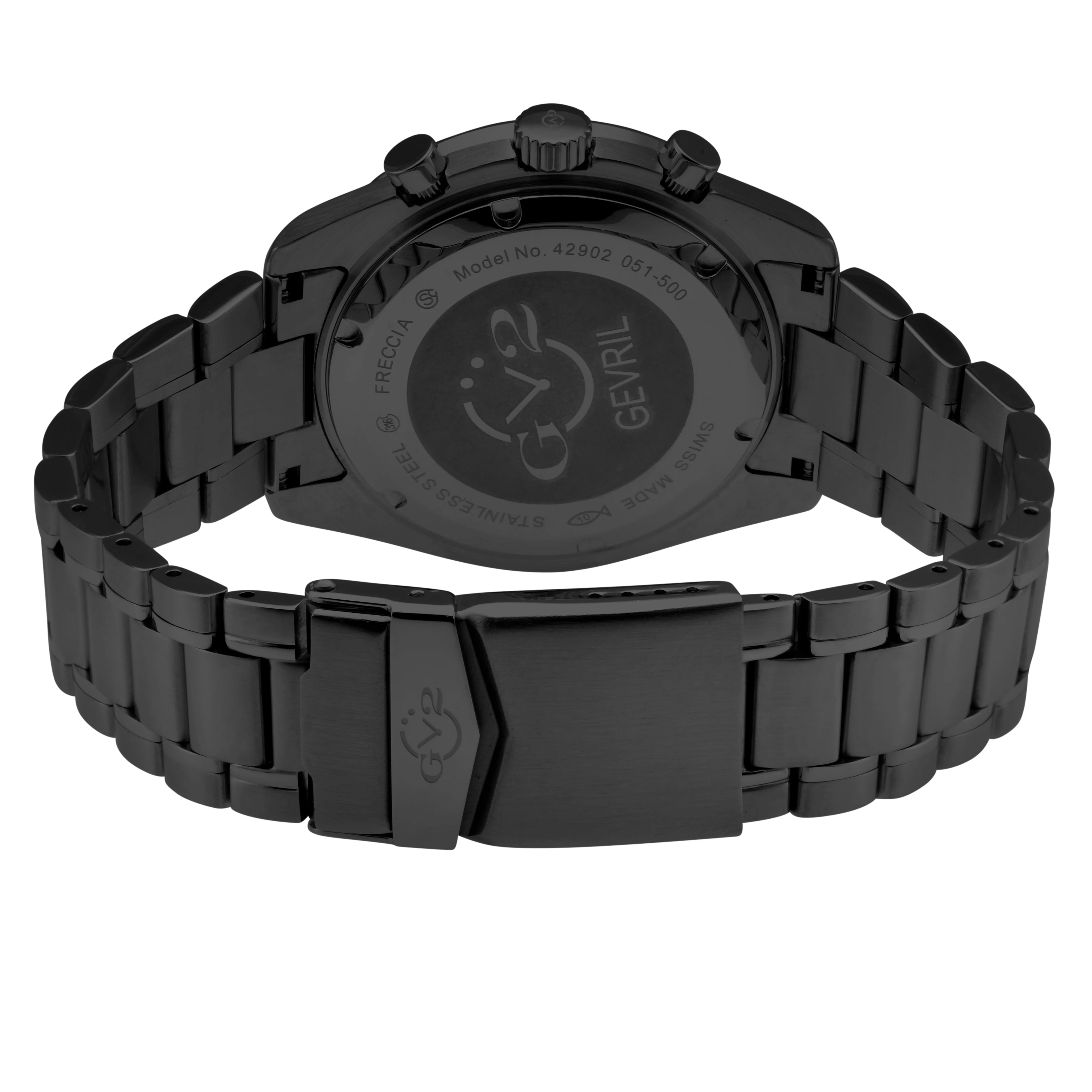 Freccia-Chronograph GV2 Swiss Quartz, SS/IPBLK Case, Black Bezel, Black Dial, IPBLK Stainless Steel Bracelet Black Dial - Image 3