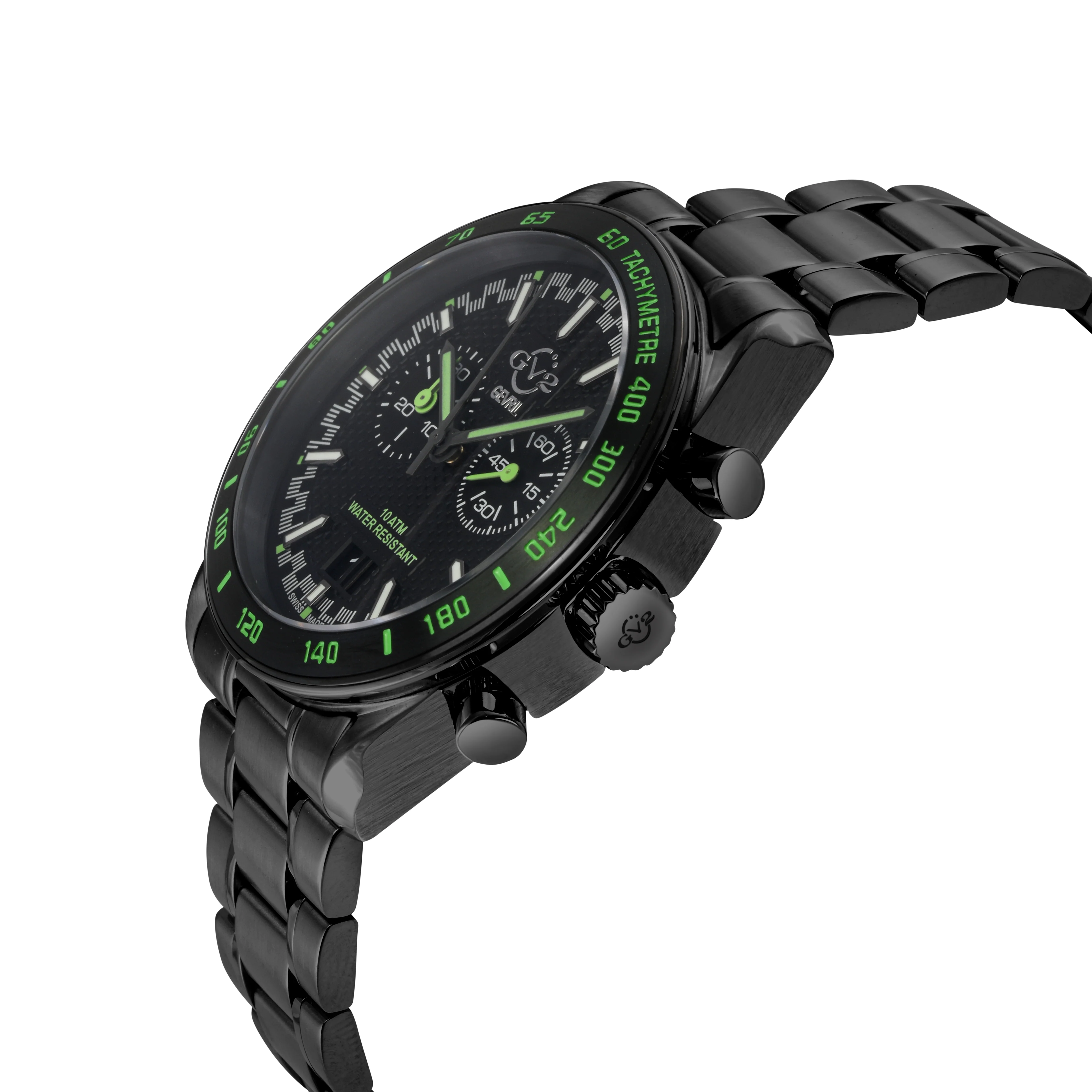 Freccia-Chronograph GV2 Swiss Quartz, SS/IPBLK Case, Black Bezel, Black Dial, IPBLK Stainless Steel Bracelet | Black Dial - Image 2