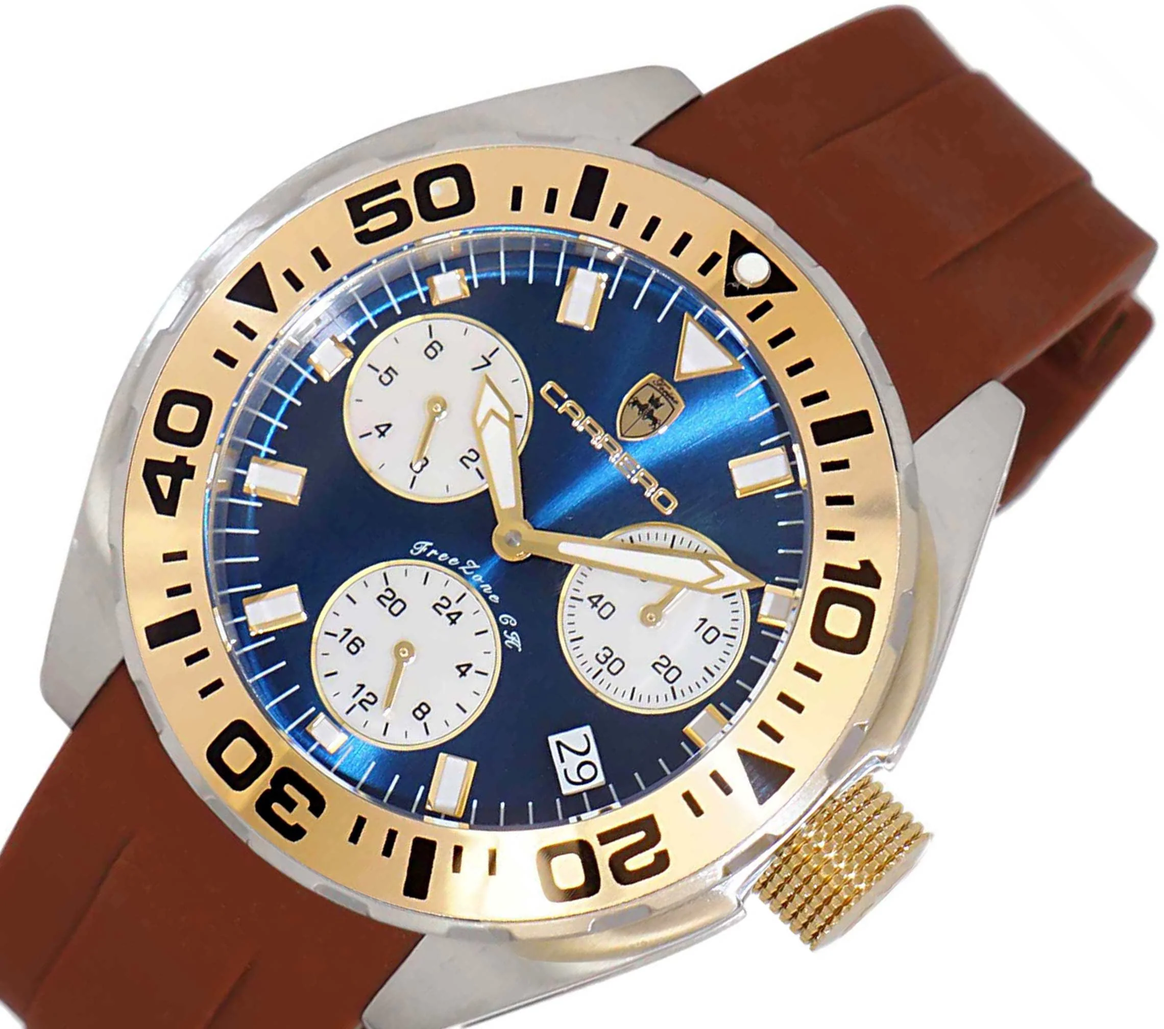 FreeZone-CH Blue - Goldg tone /Brown | Blue Dial - Image 4