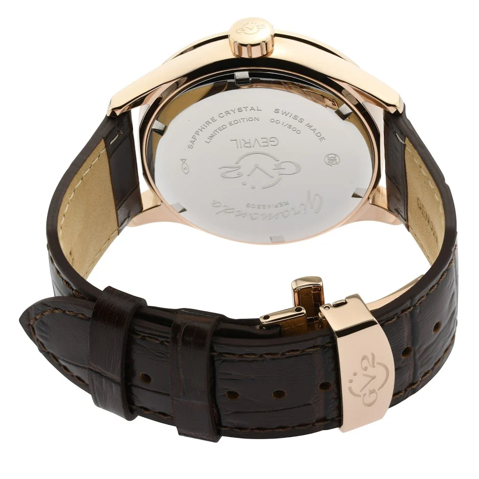Giromondo GV2 Giromondo Stainless Steel Case Brown Dial Swiss Quartz Blue Calfskin Leather GMT Date Watch | Brown Dial - Image 3