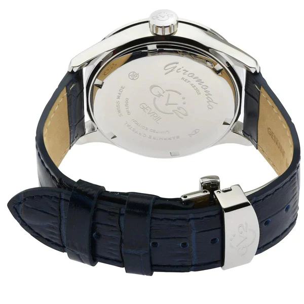 Giromondo GV2 By Gevril Mens Giromondo Stainless Steel Case Blue Dial Swiss Quartz Blue Calfskin Leather GMT Date Watch | Blue Dial - Image 3