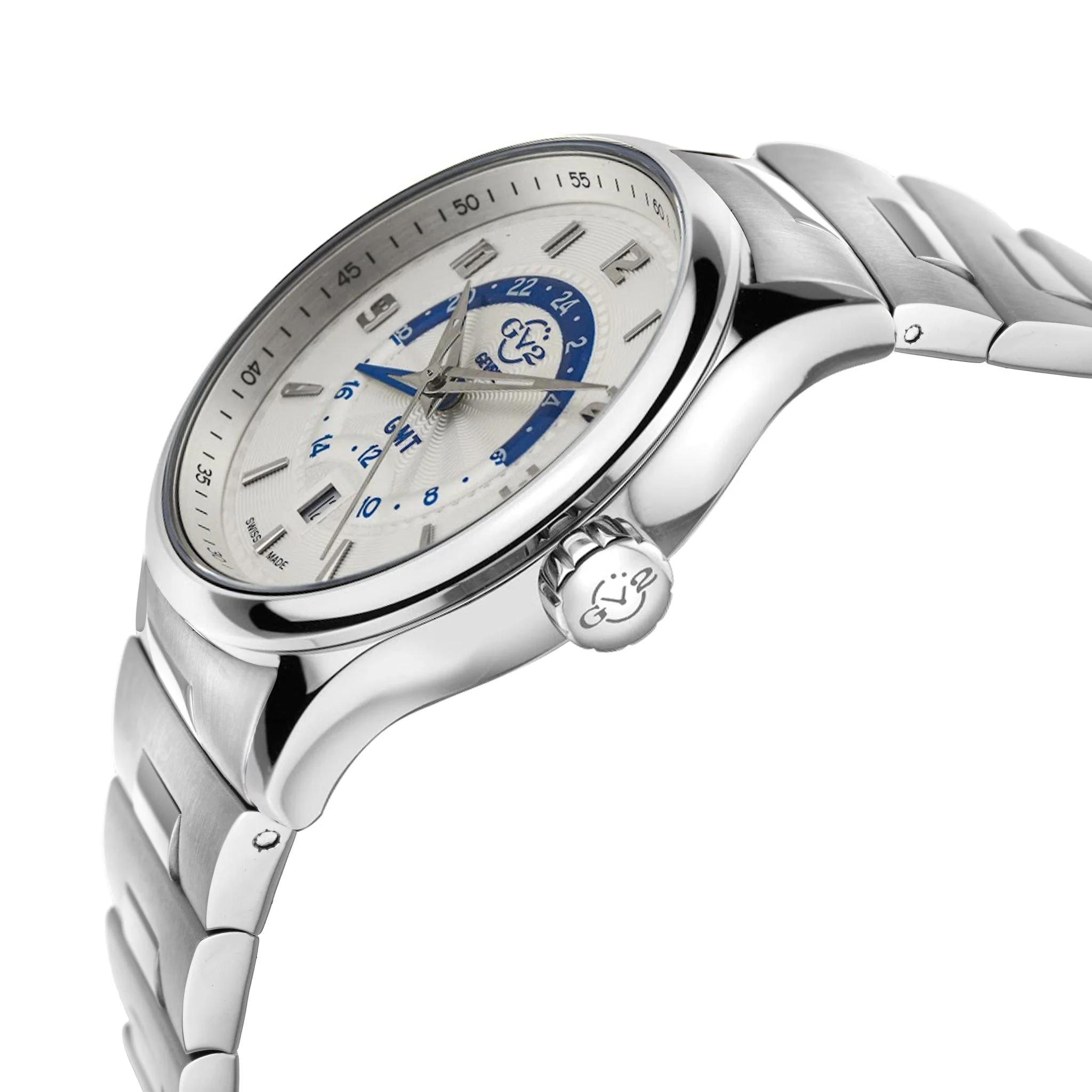 Giromondo GV2 by Gevril Swiss Made GMT bracelet Watch Silver | Silver Dial - Image 2