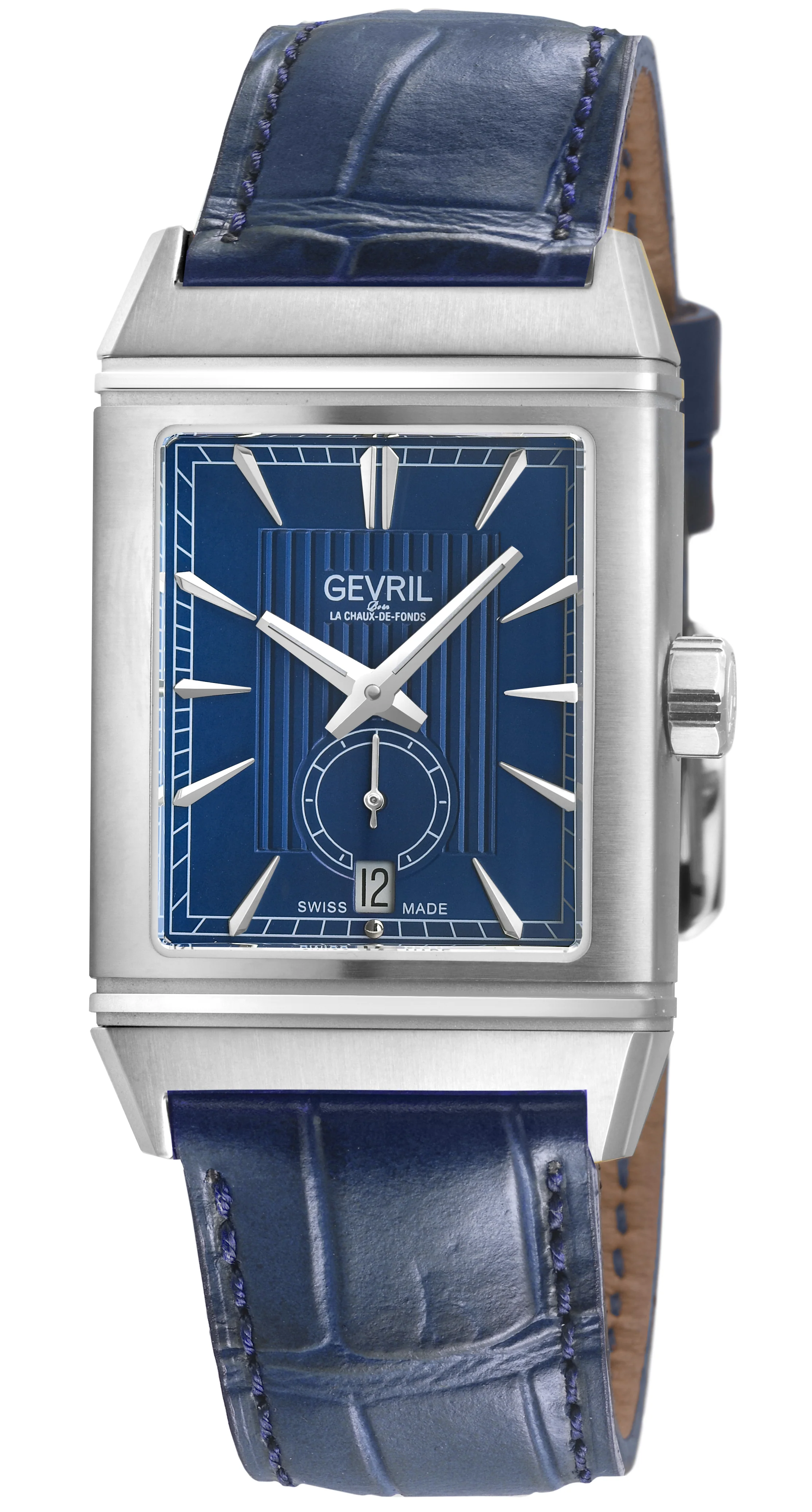 Time Square Gevril Men's Automatic Time Square, Blue Embossed dial, Blue Handmade Italian Leather Strap | Blue Dial