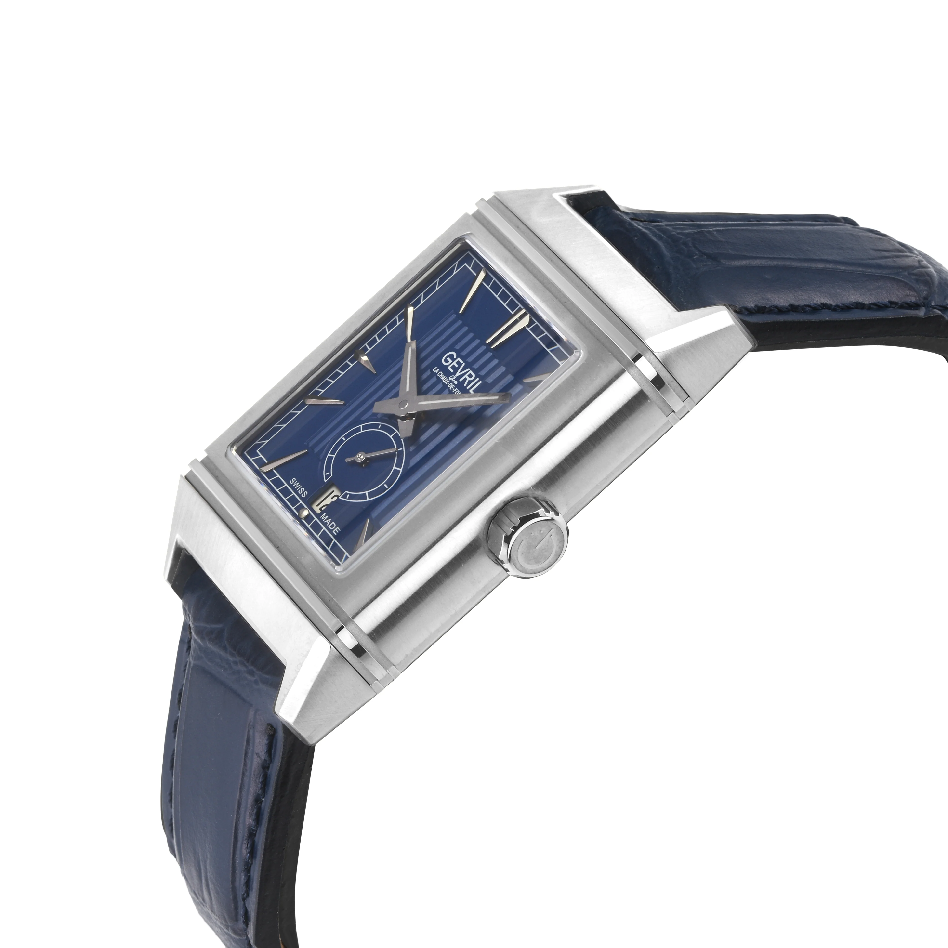 Time Square Gevril Men's Automatic Time Square, Blue Embossed dial, Blue Handmade Italian Leather Strap | Blue Dial - Image 2