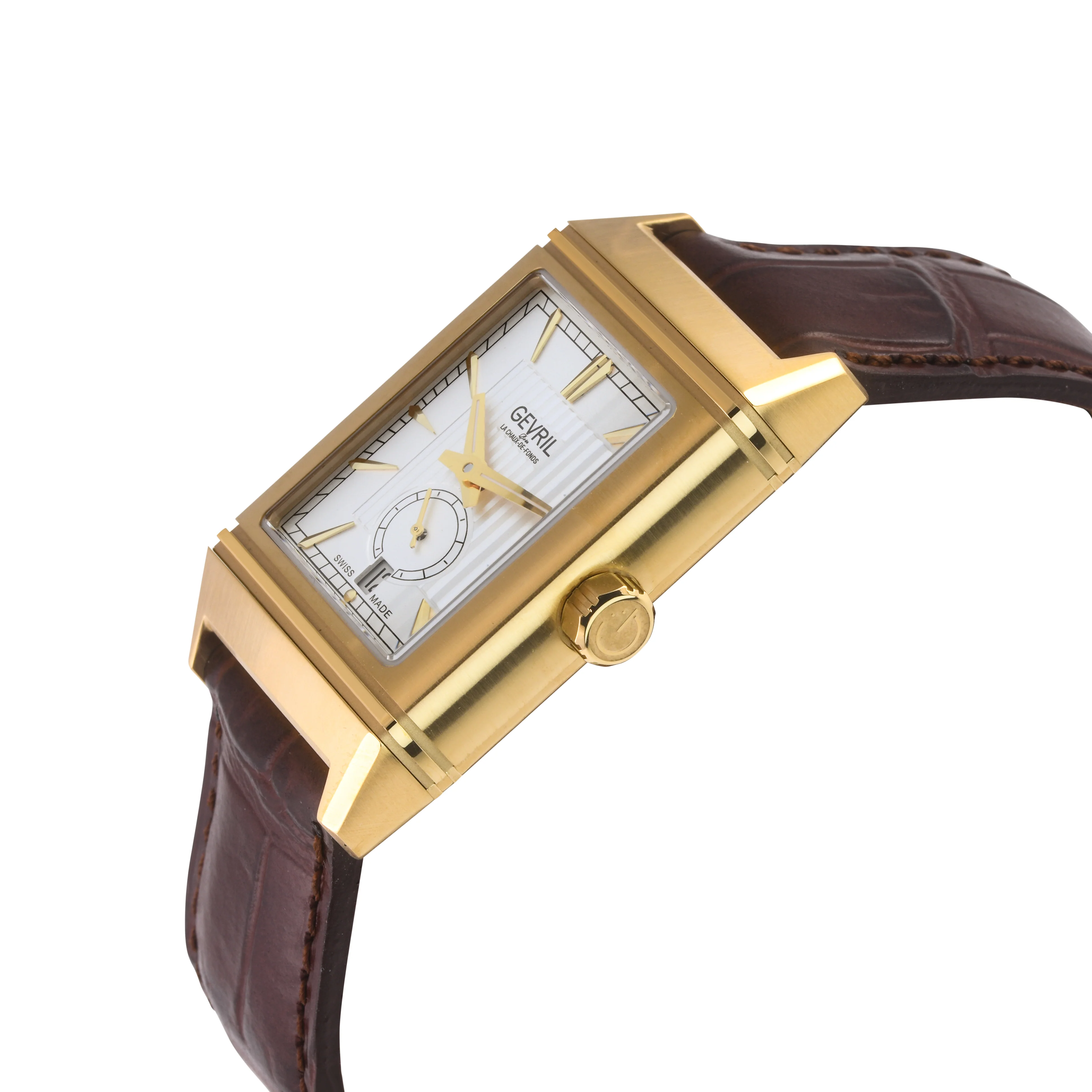 Time Square Gevril Men's Automatic Time Square, White Embossed dial, Brown Handmade Italian Leather Strap | White Dial - Image 4