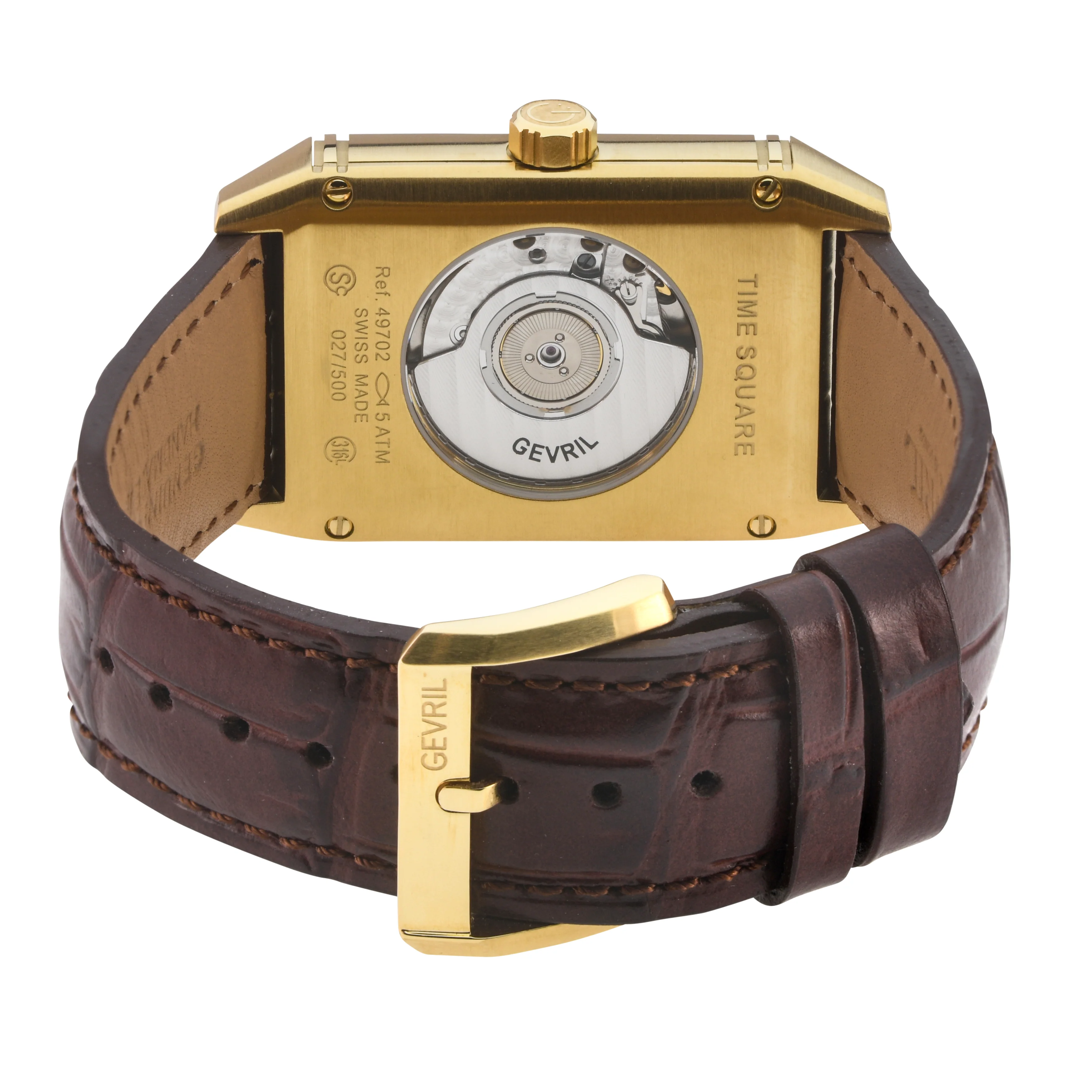 Time Square Gevril Men's Automatic Time Square, White Embossed dial, Brown Handmade Italian Leather Strap | White Dial - Image 5