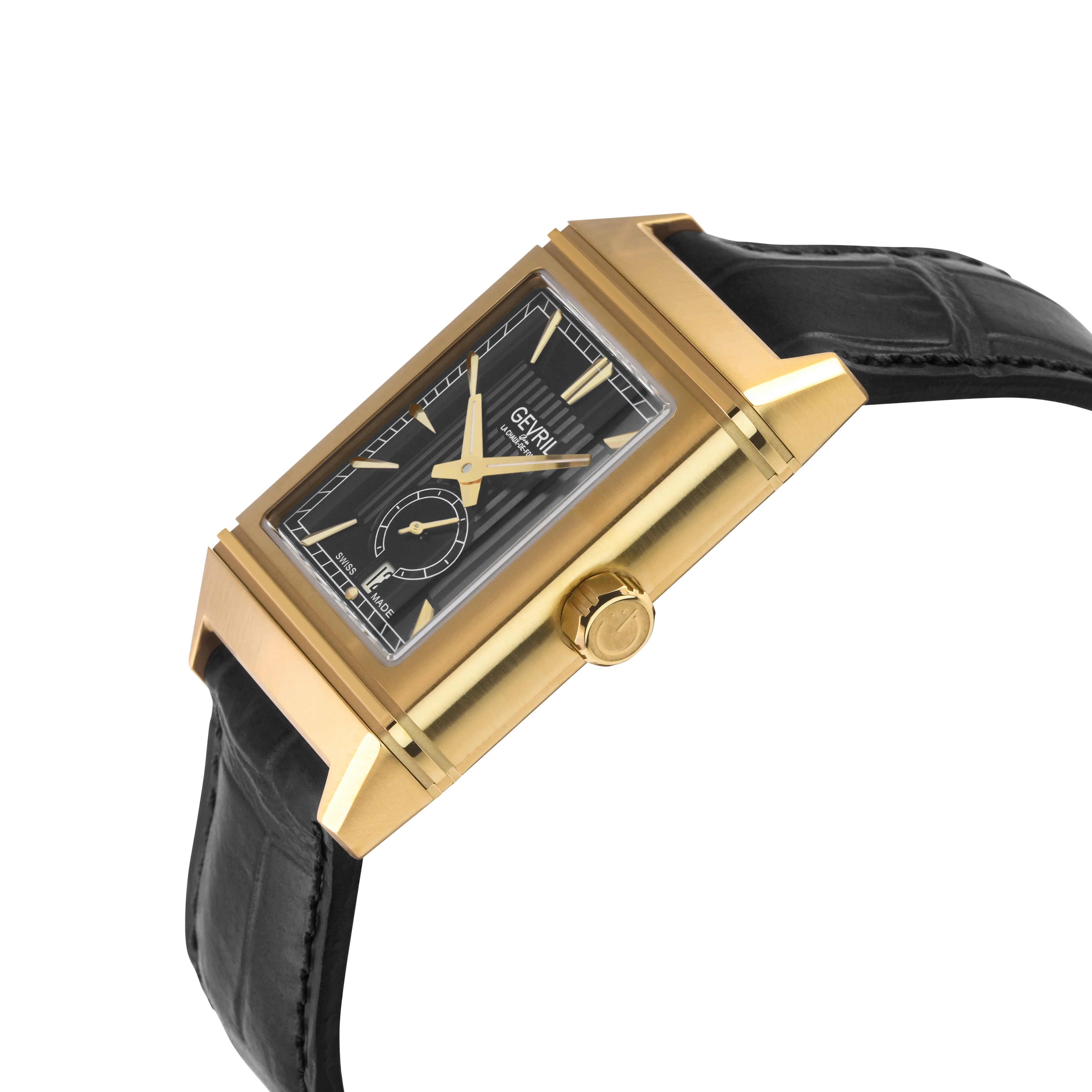 Time Square Gevril Men's Automatic Time Square, Black Embossed dial, Black Handmade Italian Leather Strap Black Dial - Image 2