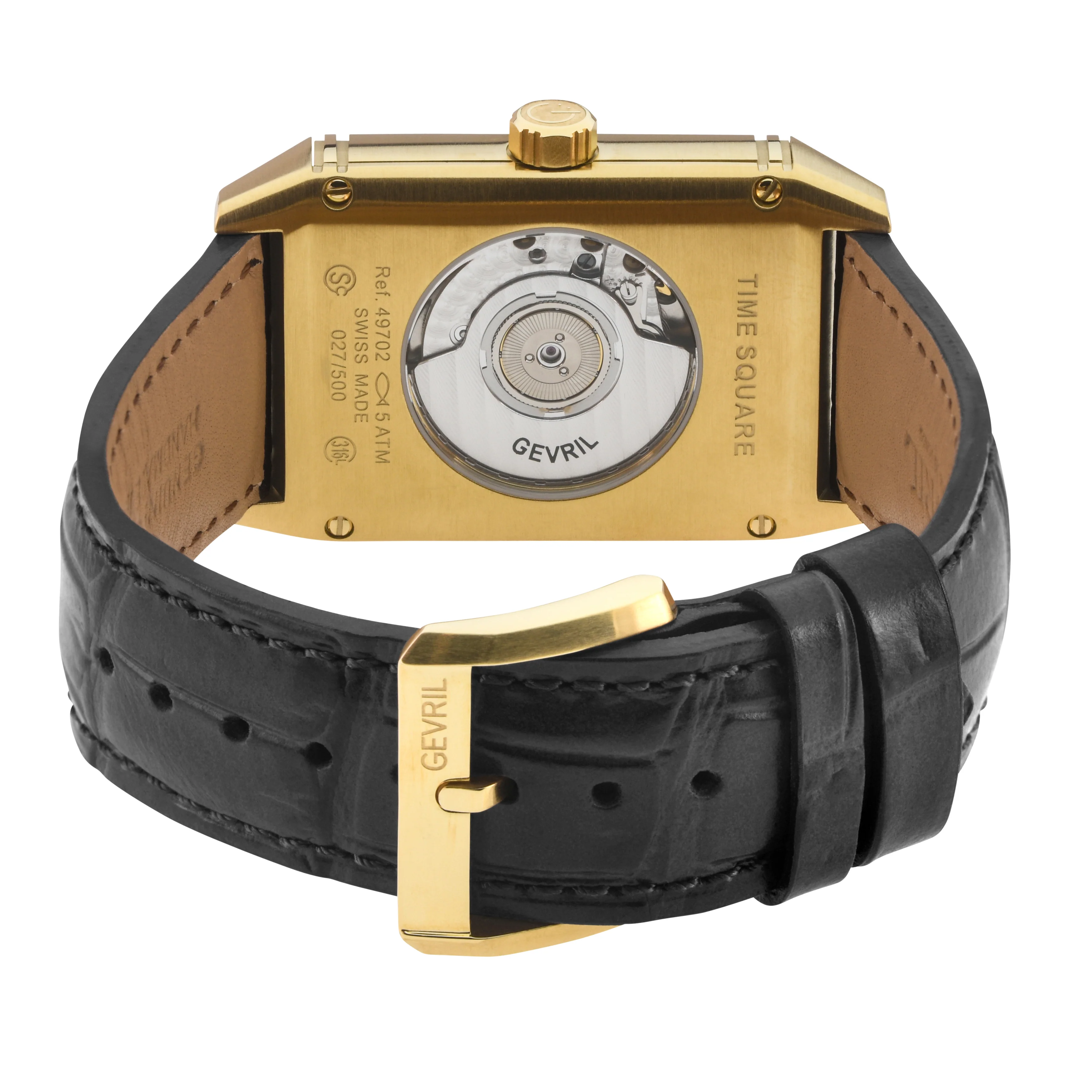 Time Square Gevril Men's Automatic Time Square, Black Embossed dial, Black Handmade Italian Leather Strap Black Dial - Image 3
